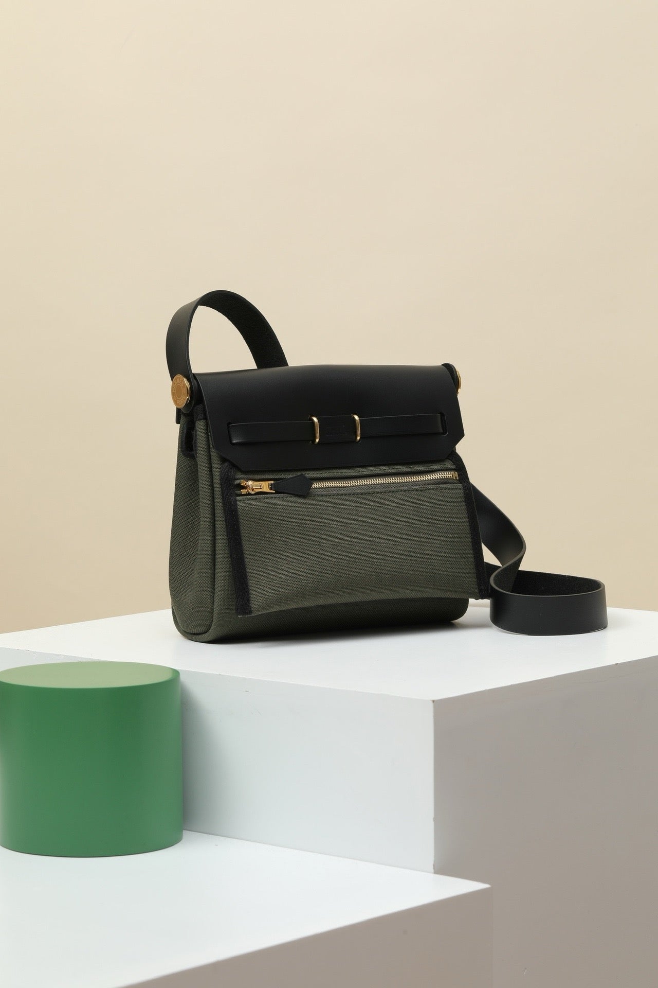 HB20 CK89 Black / Bronze Green  H Viking Canvas and Hunter Leather Shoulder Bag GHW #4634