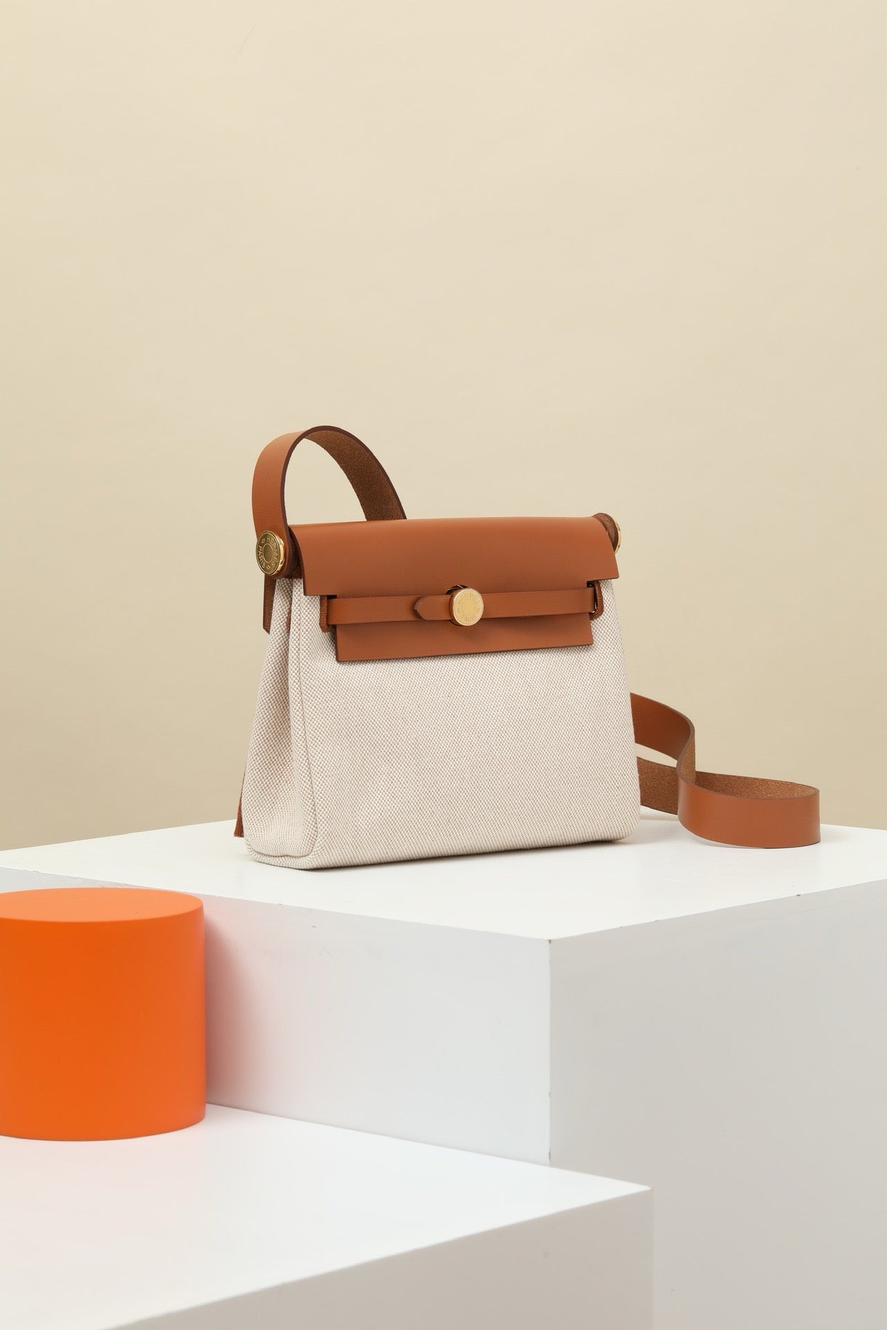 HB20 CK37 Gold H Viking Canvas and Hunter Leather Shoulder Bag GHW #4637