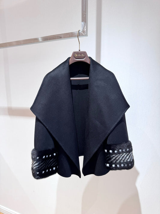 double-faced wool with cuffs crafted from imported female mink fur#3925