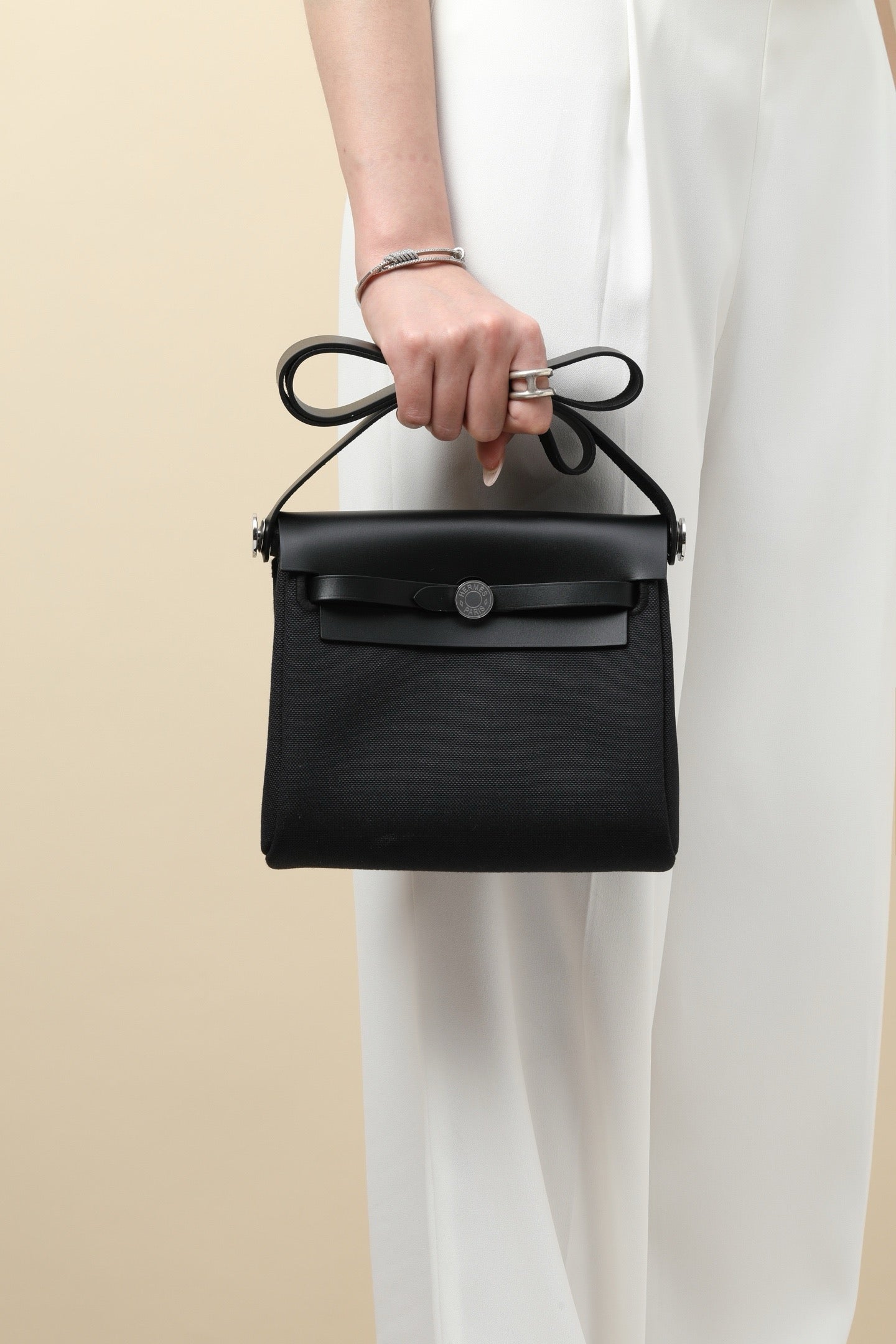 HB20 CK89 Black H Viking Canvas and Hunter Leather Shoulder Bag PHW #4632