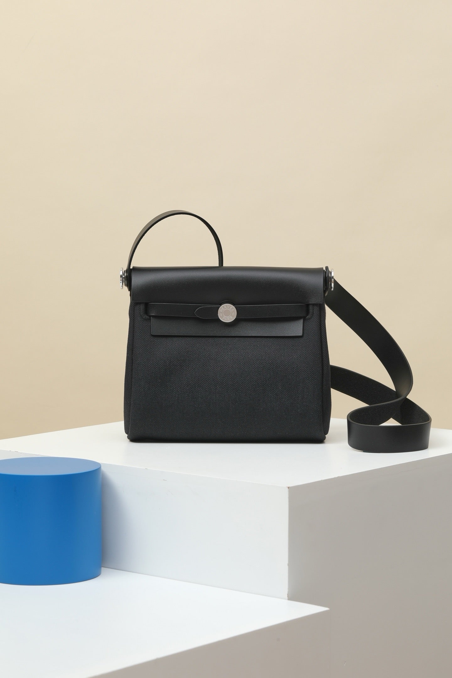 HB20 CK89 Black H Viking Canvas and Hunter Leather Shoulder Bag PHW #4632