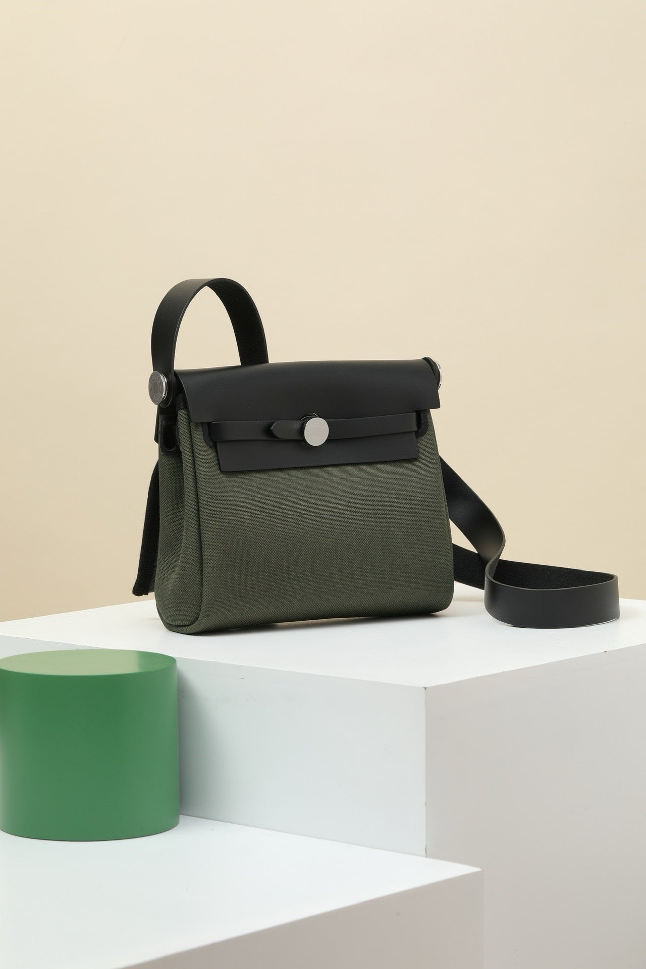 HB20 CK89 Black / Bronze Green  H Viking Canvas and Hunter Leather Shoulder Bag PHW #4635