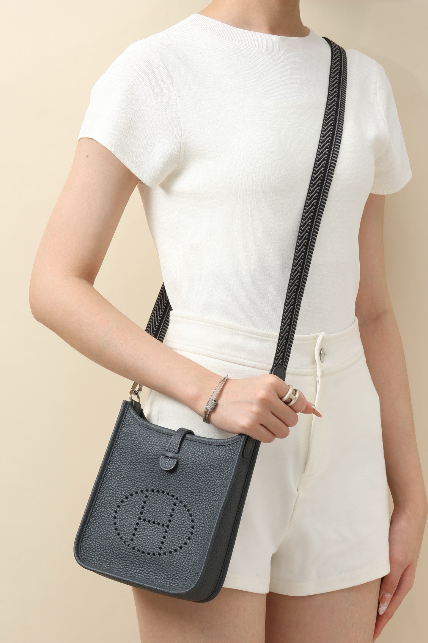 YF16 85 Slate Grey ,Clemence bull leather crossbody bag  , PHW #4410