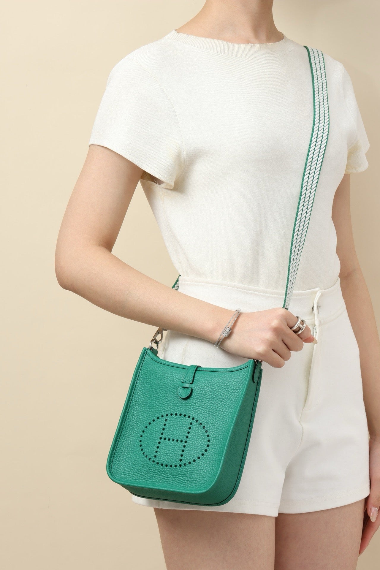 YF16 U4 Shiny Green ,Clemence bull leather crossbody bag  , PHW #4414