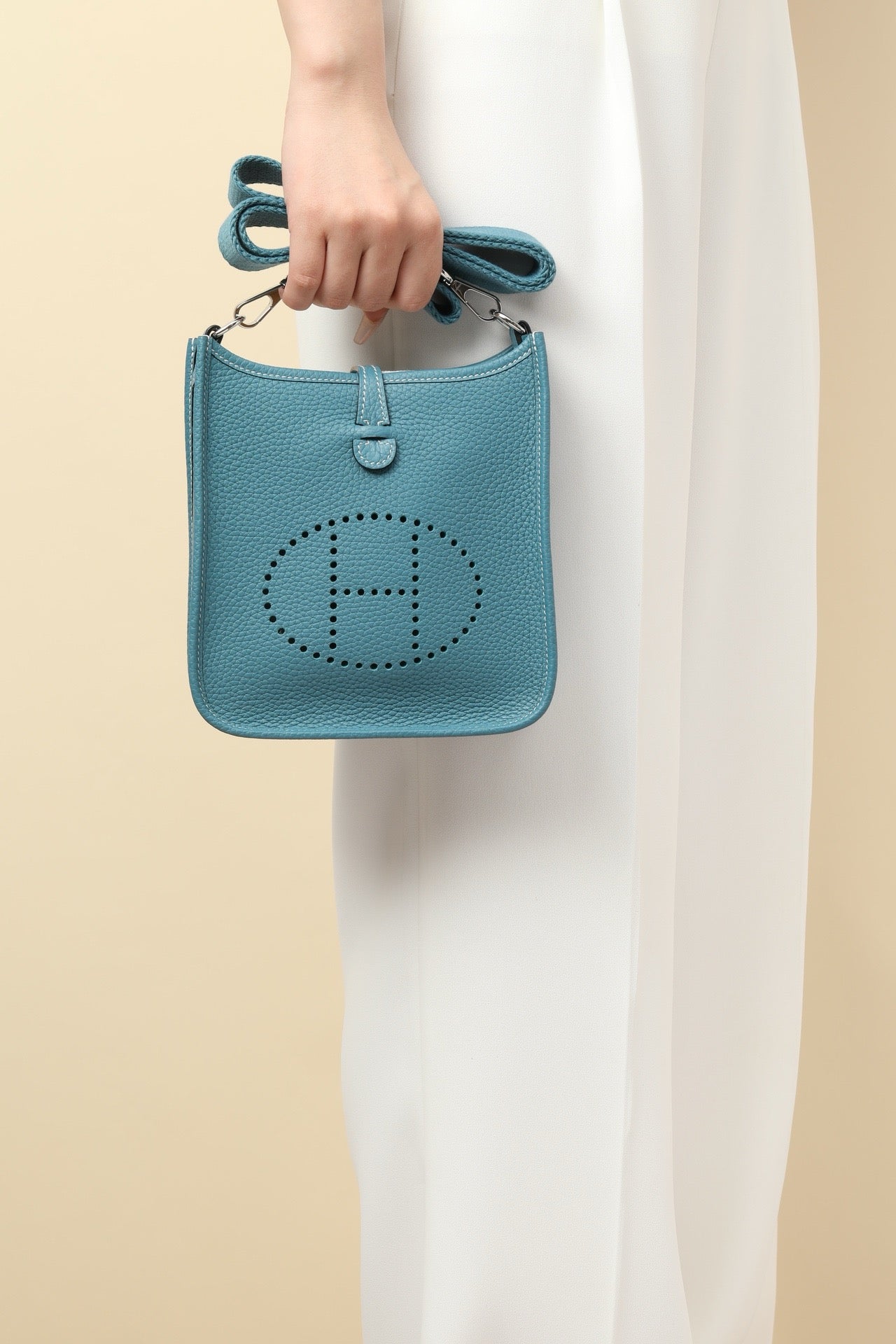 YF16 D2 New Denim Blue Clemence bull leather crossbody bag  , PHW #4429