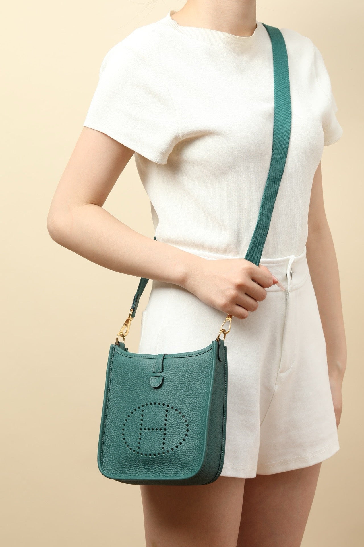 YF16 6Z Peacock Green Clemence bull leather crossbody bag  ,GHW#4437