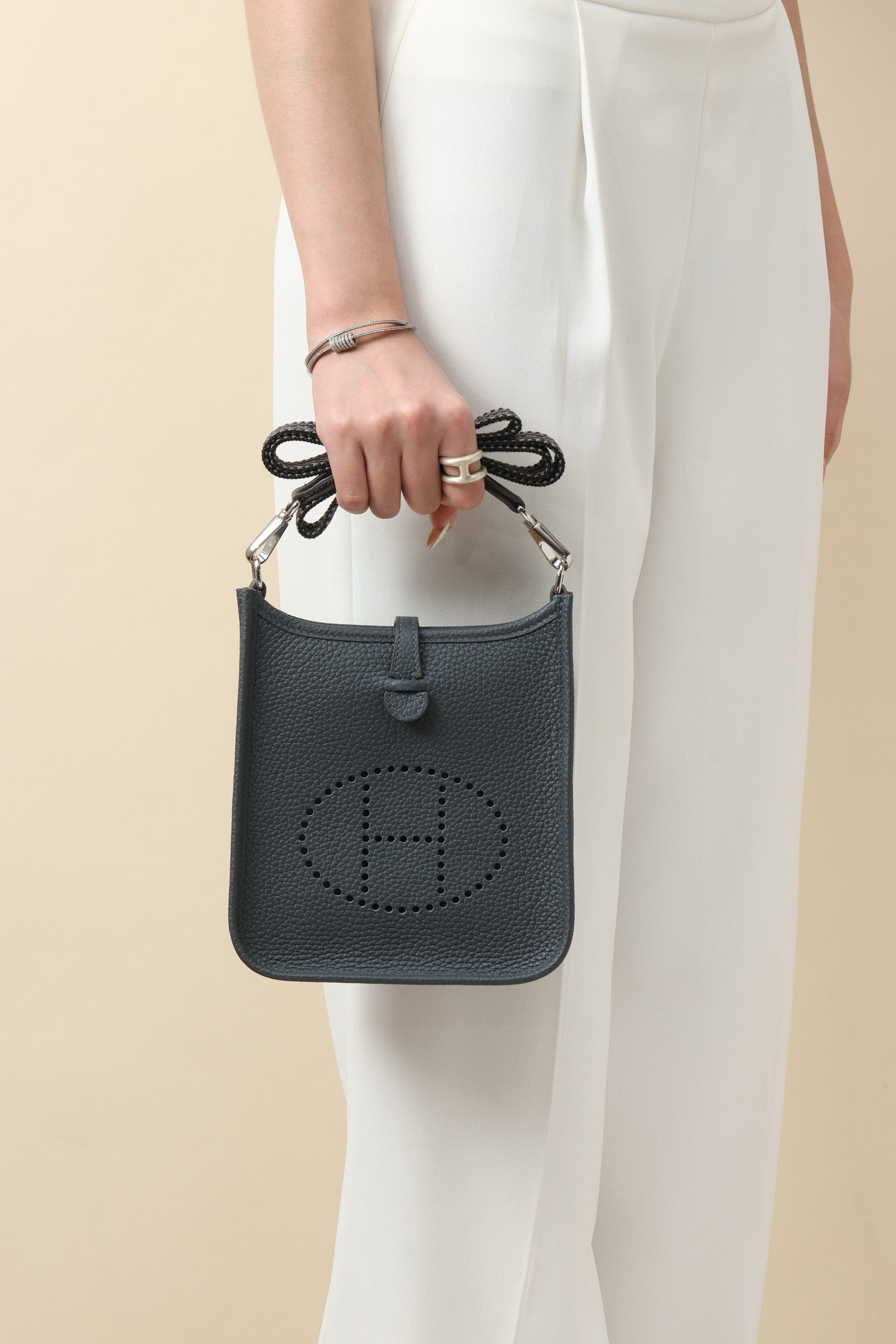 YF16 85 Slate Grey ,Clemence bull leather crossbody bag  , PHW #4410