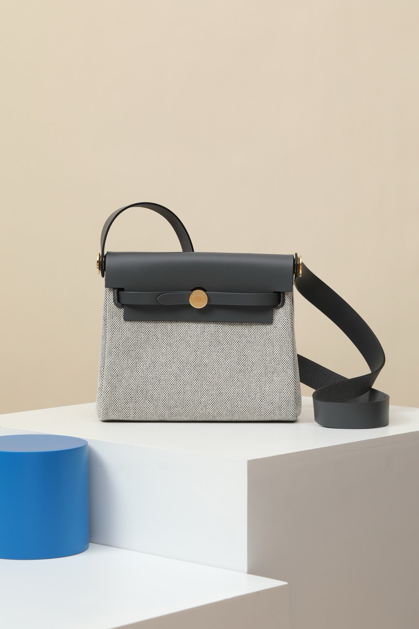 HB20 85 Gris Ardoise Canvas and Hunter Leather Shoulder Bag GHW #4646