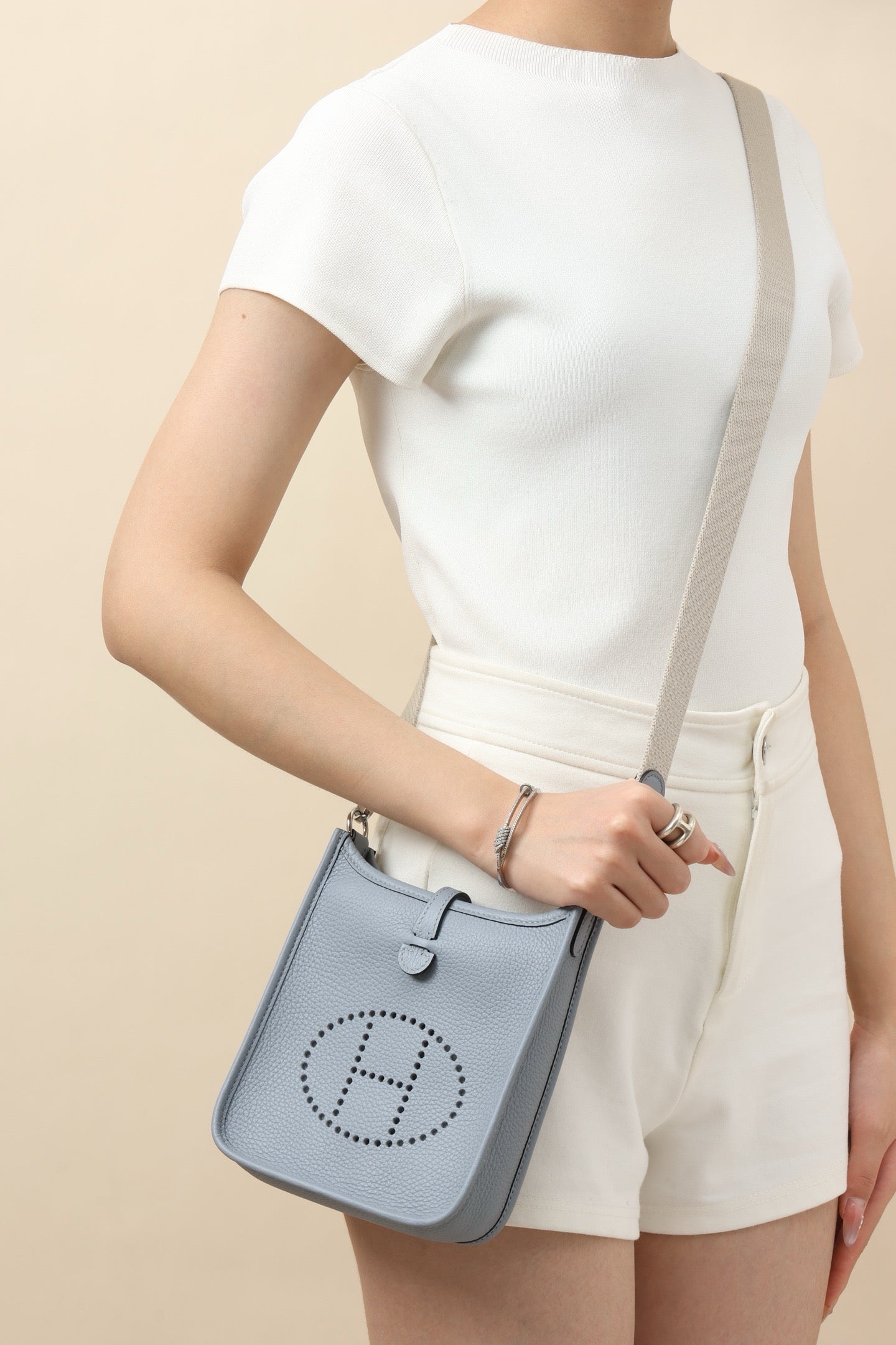 YF16 J7 Aegean Blue, Clemence bull leather crossbody bag  , PHW #4408