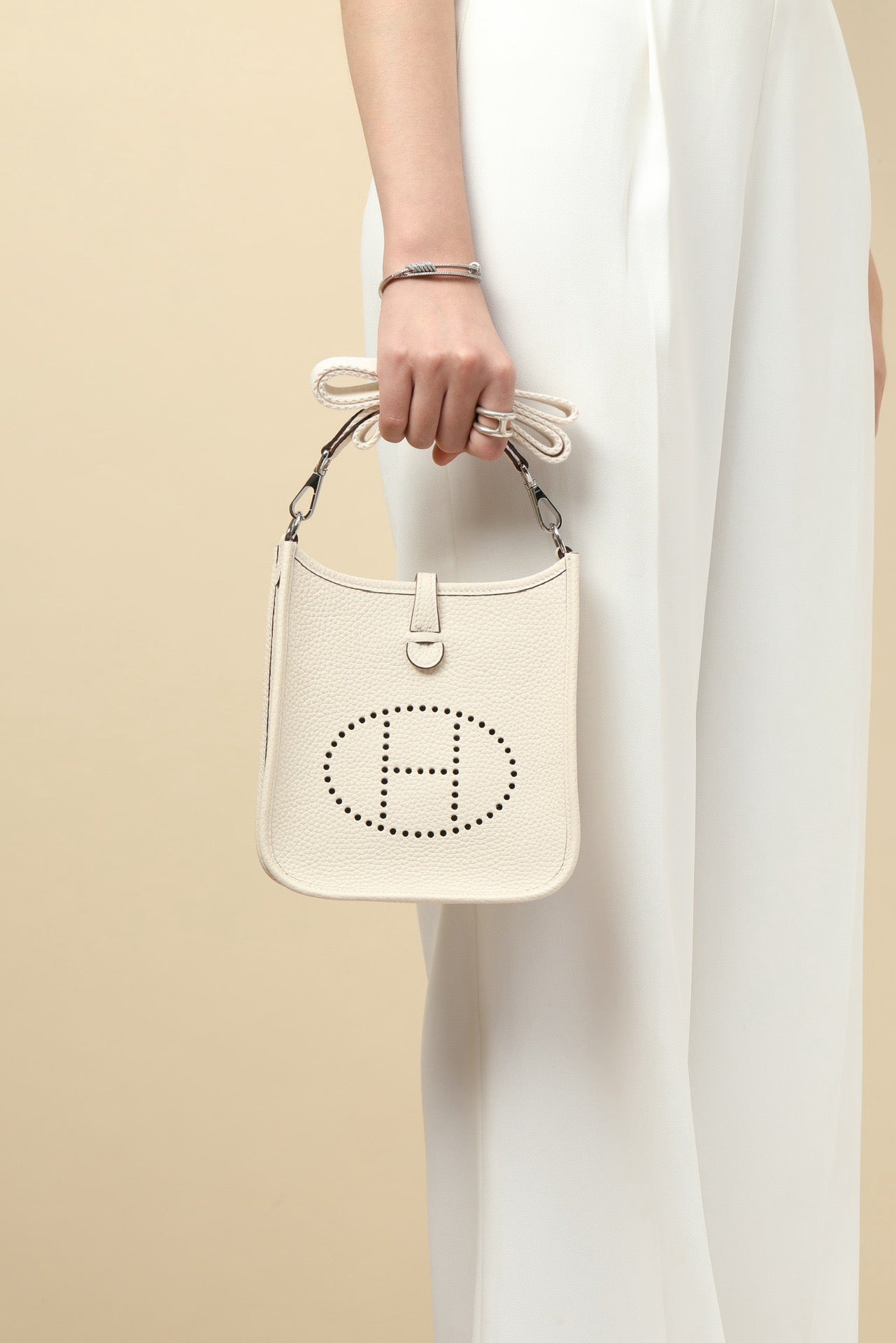 YF16 I2 Cream White Clemence bull leather crossbody bag  , PHW #4454