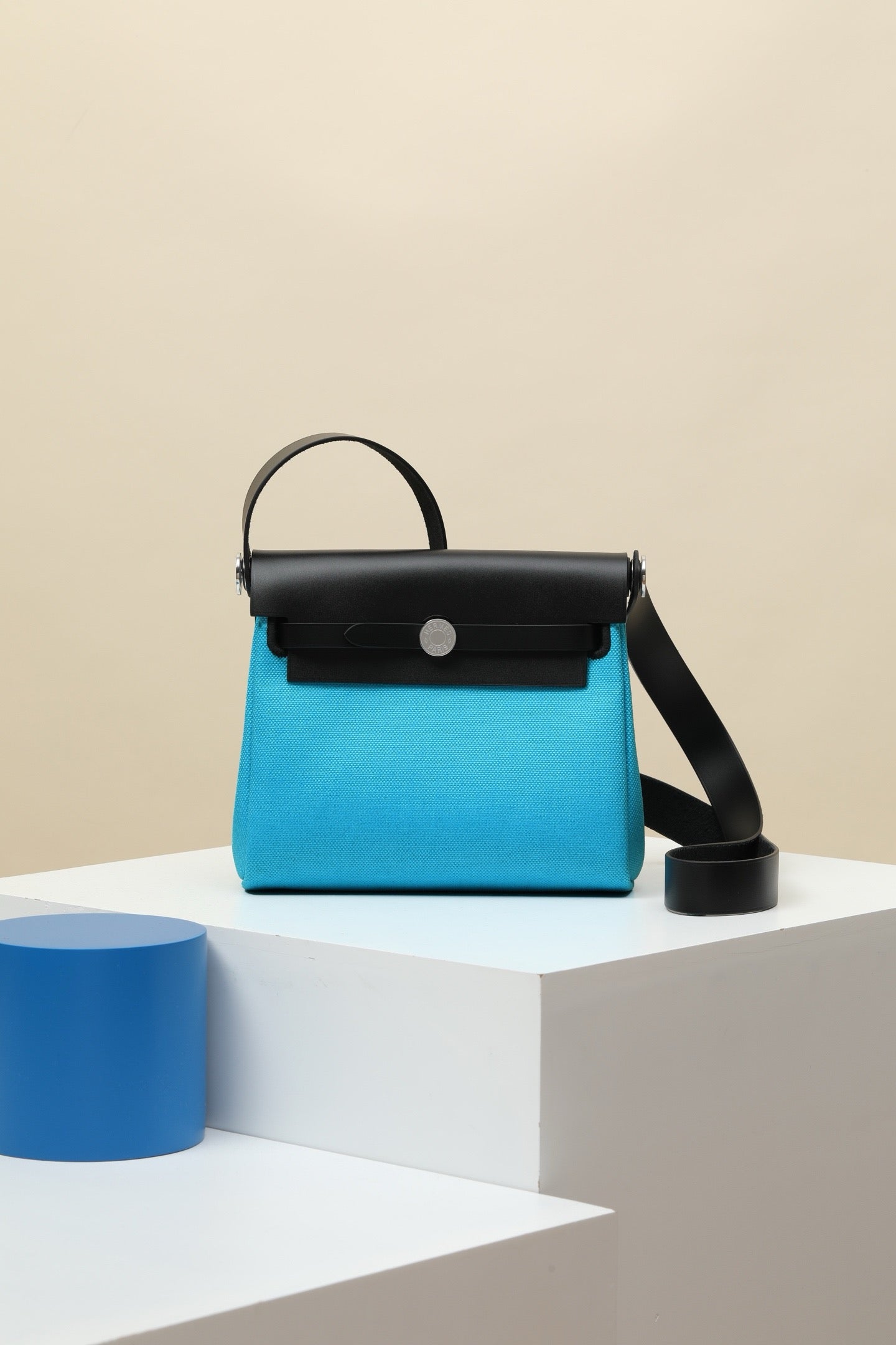 HB20 71 Bleu de France / CK89 Noir  H Viking Canvas and Hunter Leather Shoulder Bag PHW #4643