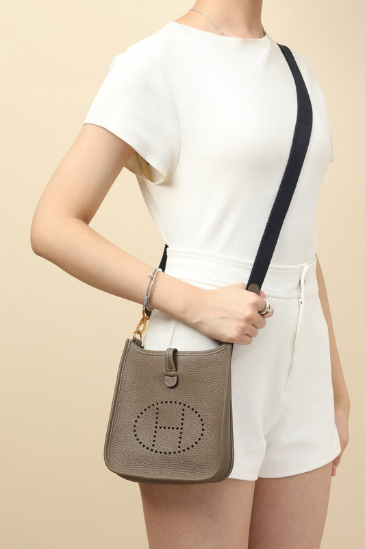 YF16 CK18 Elephant Grey , Clemence bull leather crossbody bag  , GHW #4398