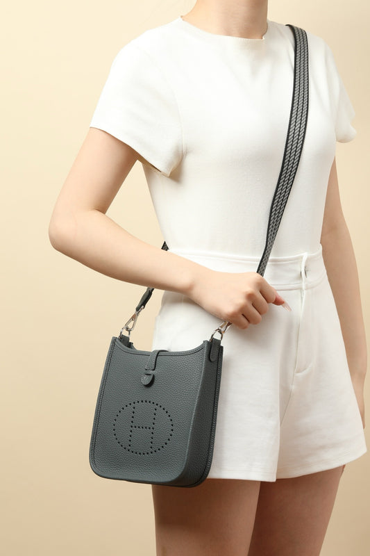 YF16 H0 Smog Grey ,Clemence bull leather crossbody bag  , PHW #4423
