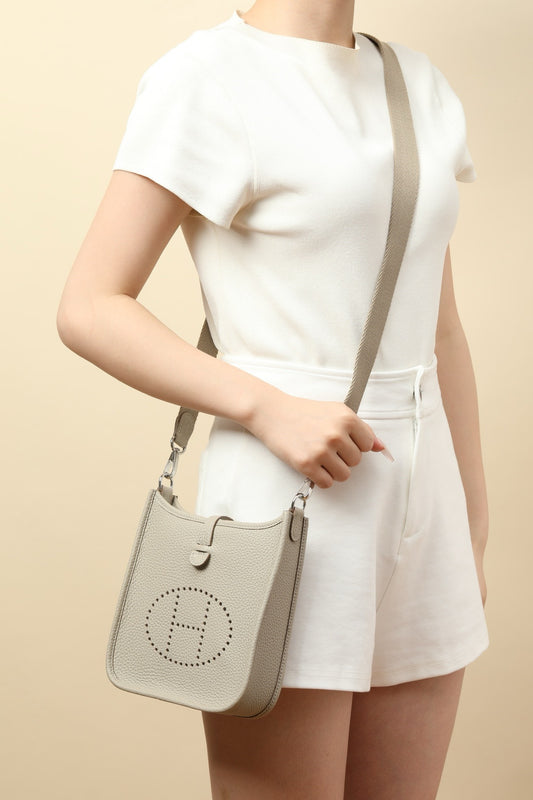 YF16 8L Glacier WhiteClemence bull leather crossbody bag  , PHW #4448