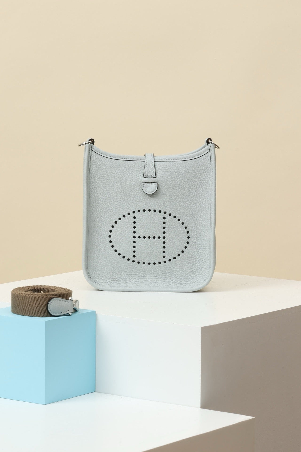 YF16 08 Holy Grail Blue ,Clemence bull leather crossbody bag  , PHW #4416