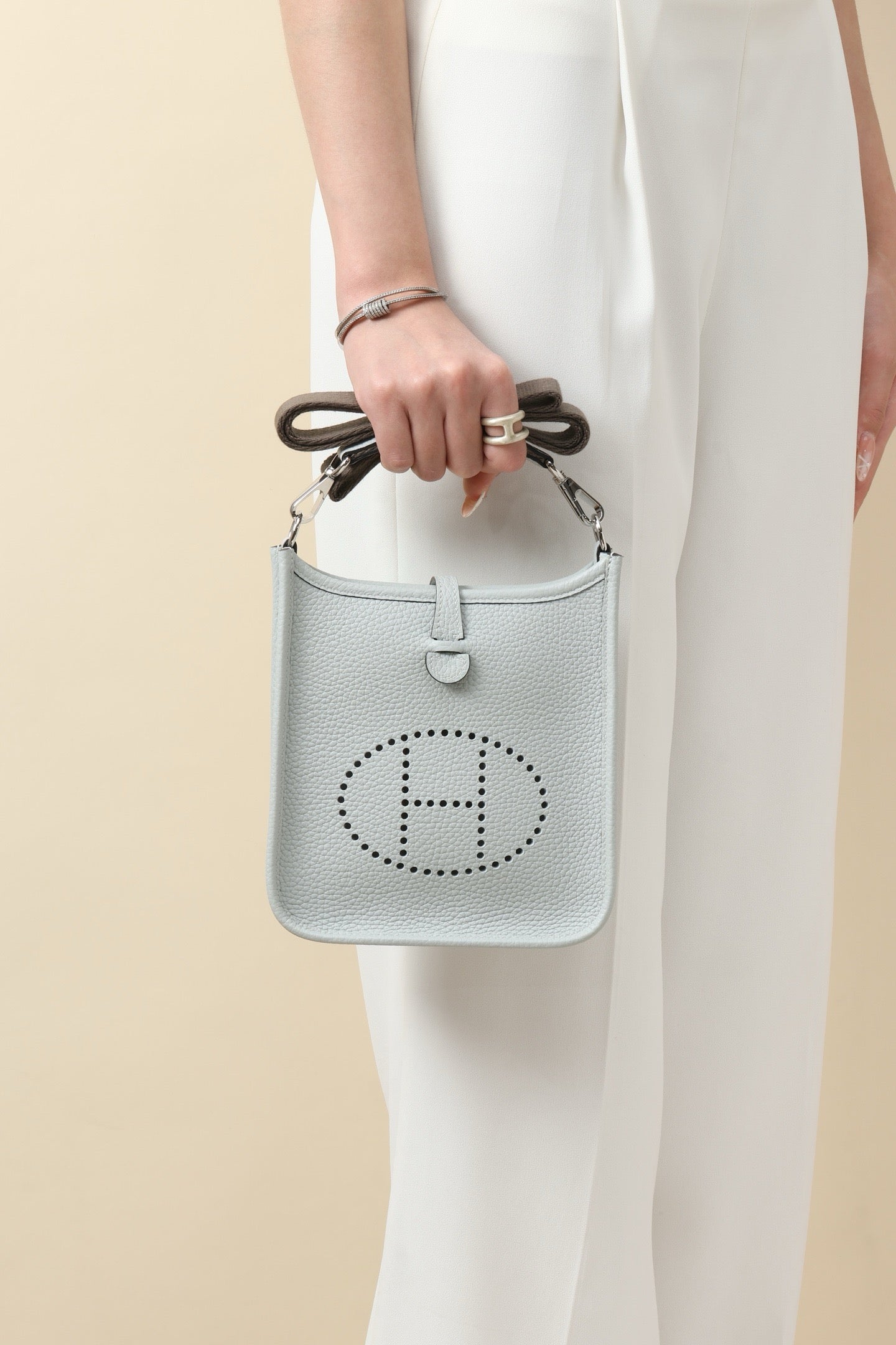 YF16 08 Holy Grail Blue ,Clemence bull leather crossbody bag  , PHW #4411