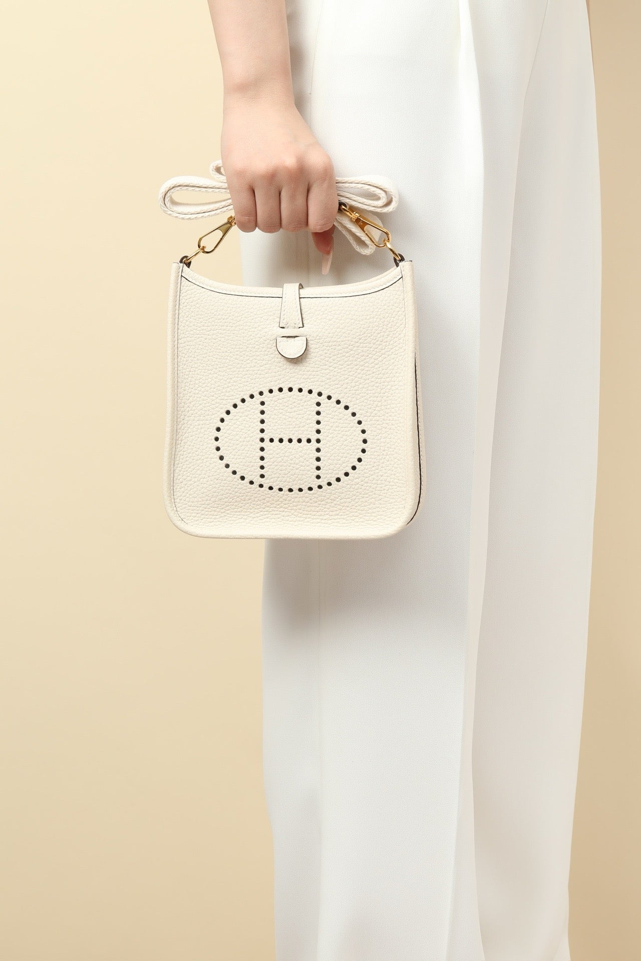 YF16 CC10 Milkshake White Clemence bull leather crossbody bag  ,PHW#4432