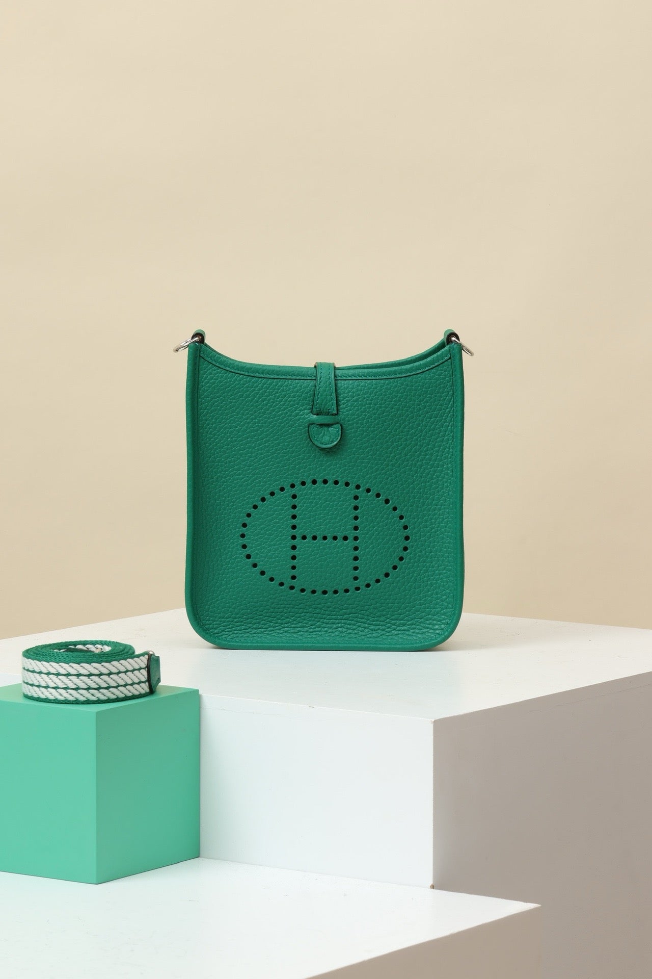 YF16 U4 Shiny Green ,Clemence bull leather crossbody bag  , PHW #4414