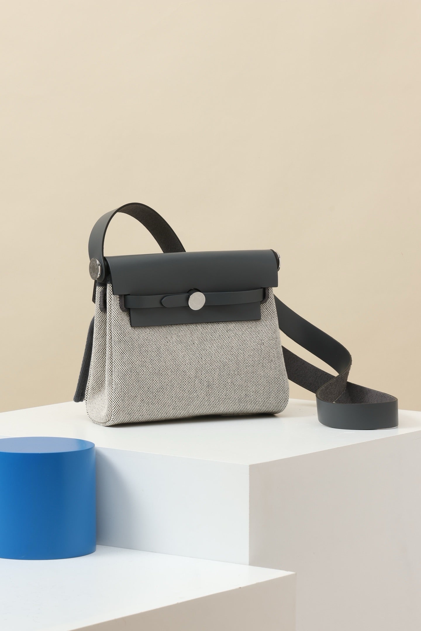 HB20 85 Gris Ardoise Canvas and Hunter Leather Shoulder Bag PHW #4647