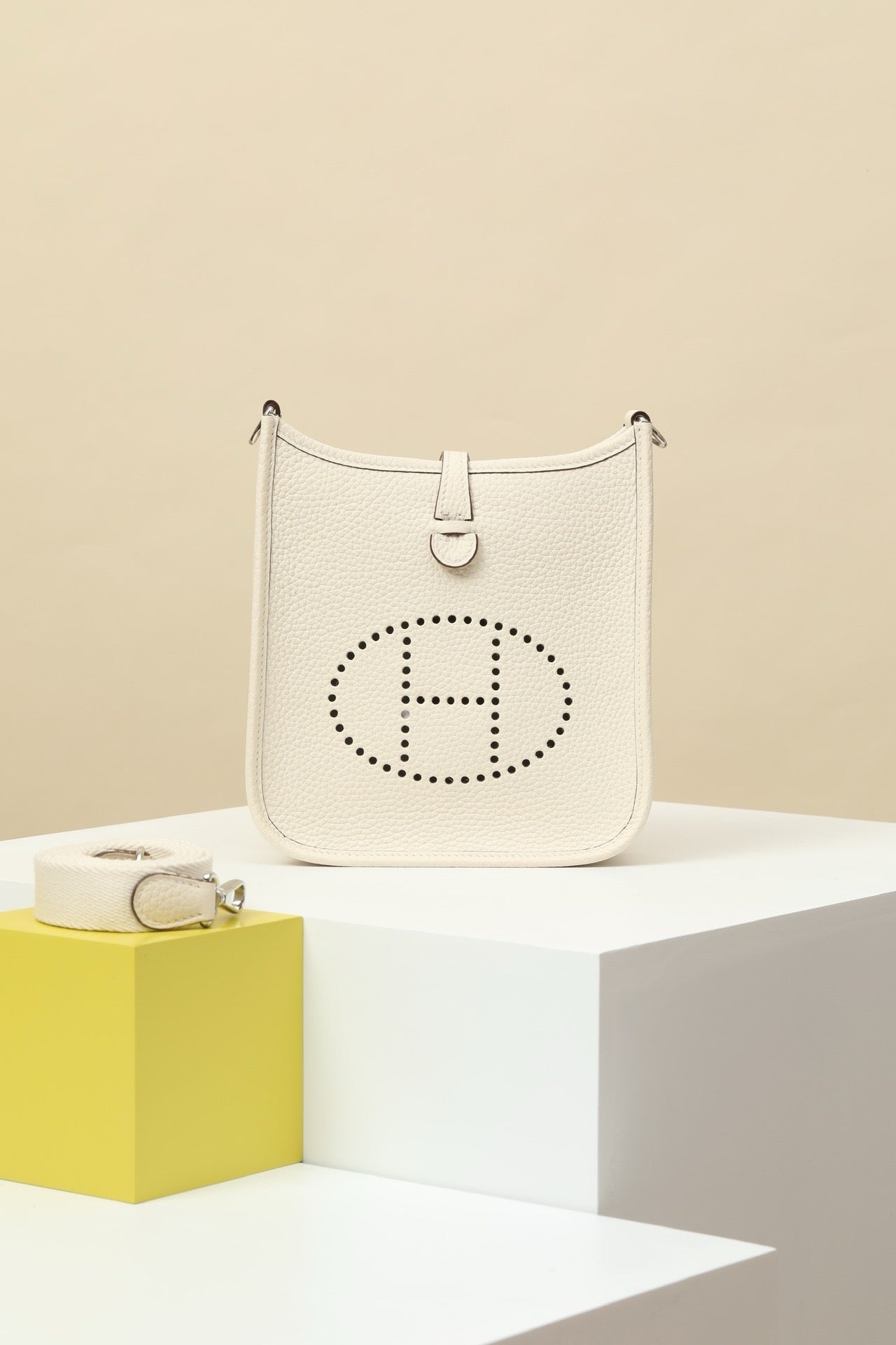 YF16 I2 Cream White Clemence bull leather crossbody bag  , PHW #4454