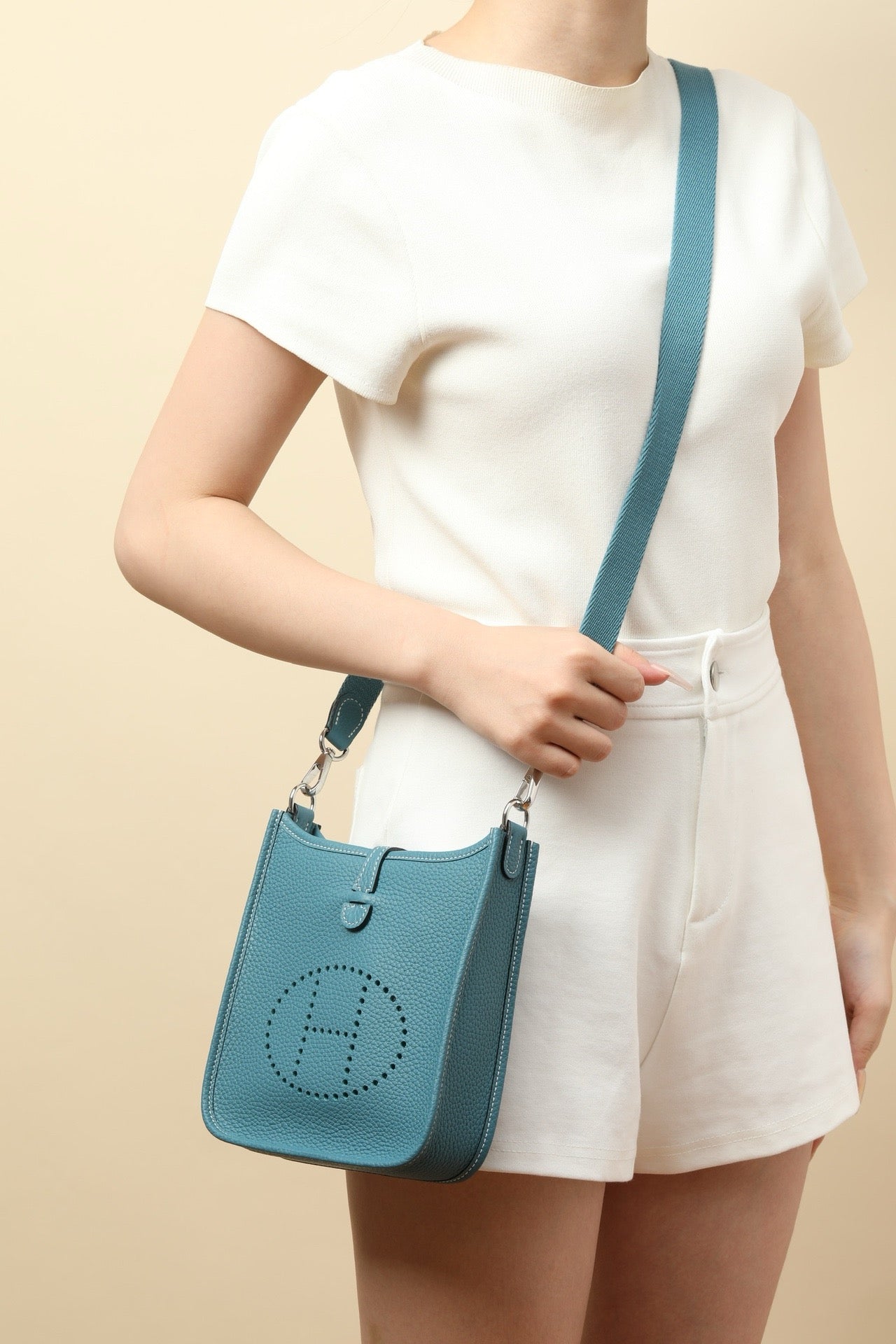 YF16 D2 New Denim Blue Clemence bull leather crossbody bag  , PHW #4429