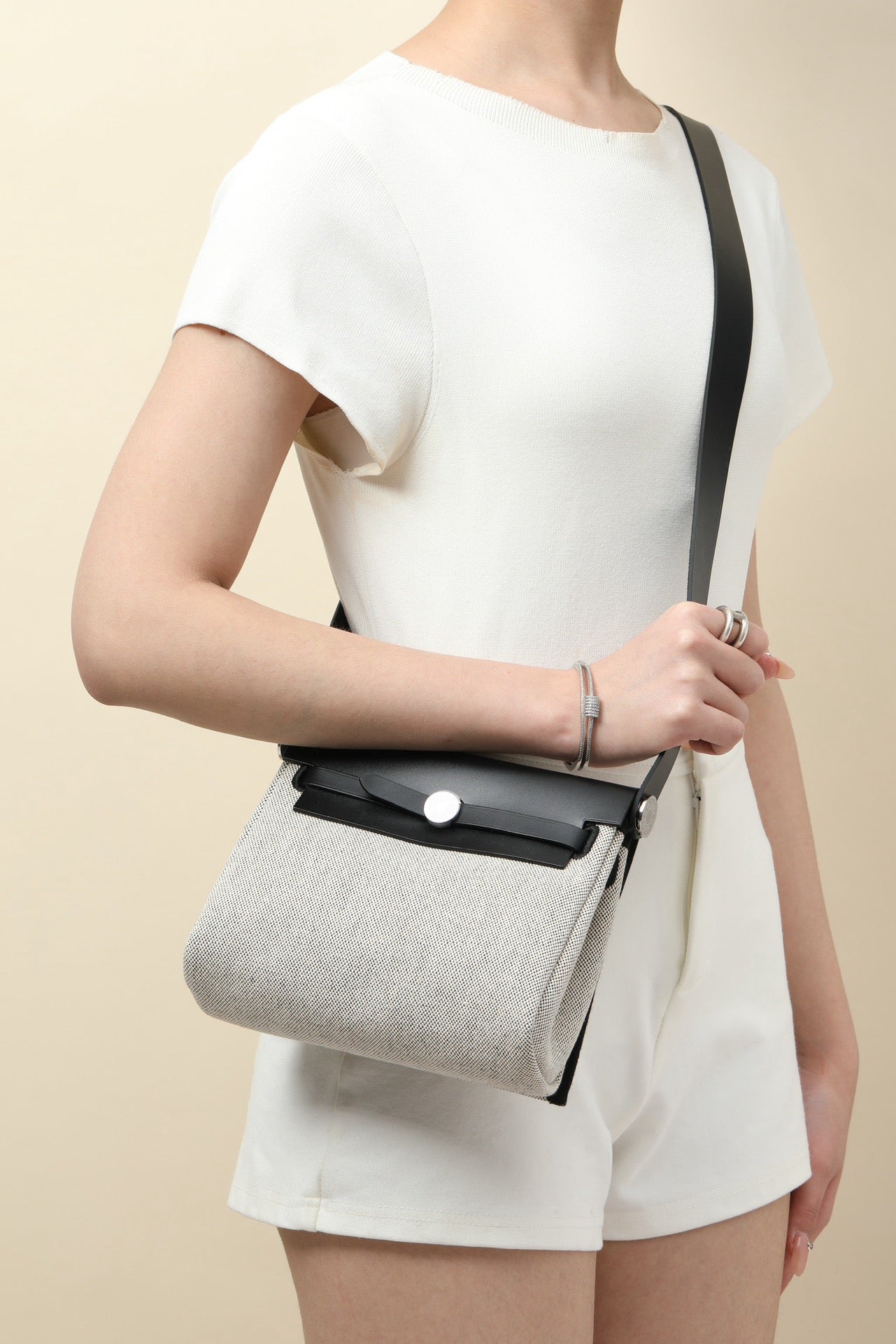 HB20 CK89 Black H Viking Canvas and Hunter Leather Shoulder Bag PHW #4631