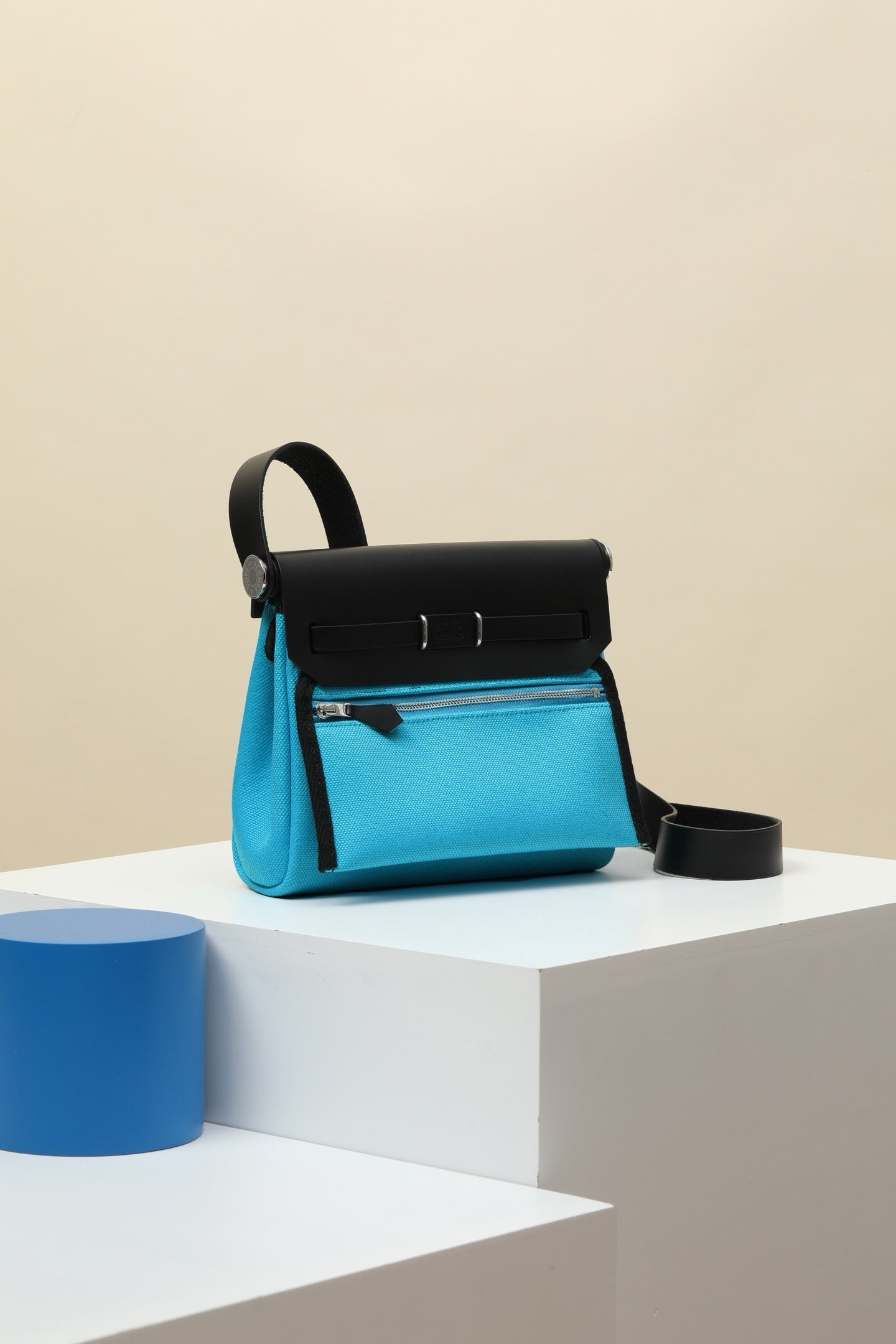 HB20 71 Bleu de France / CK89 Noir  H Viking Canvas and Hunter Leather Shoulder Bag PHW #4643