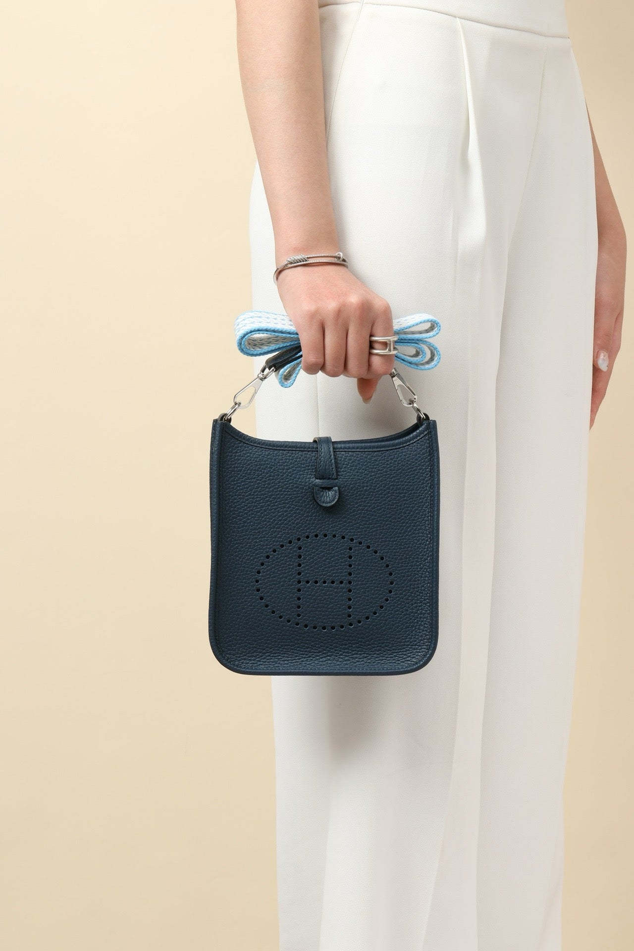 YF16 7P Prussian Blue ,Clemence bull leather crossbody bag  , PHW #4415