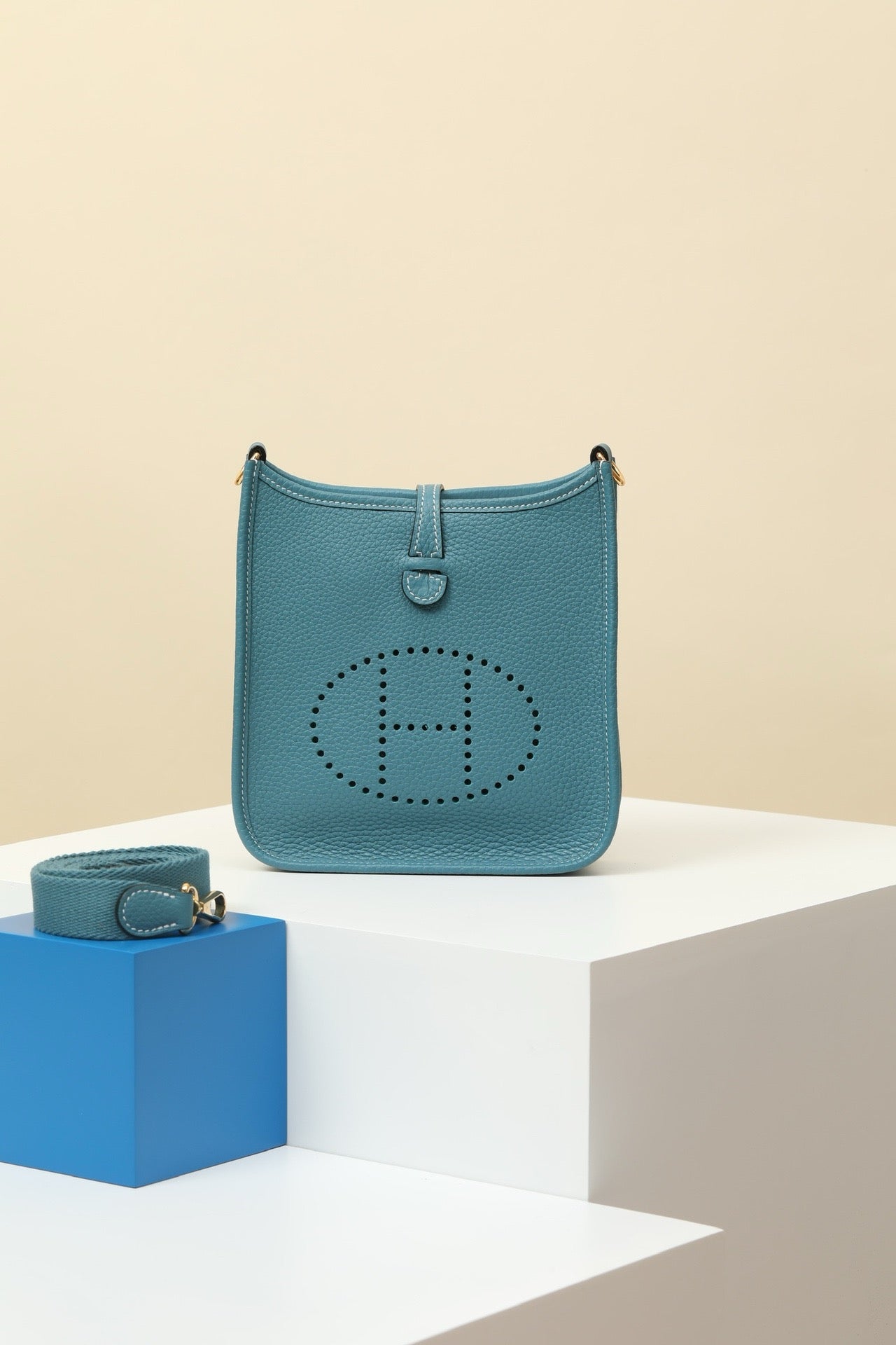 YF16 D2 New Denim Blue Clemence bull leather crossbody bag  ,GHW#4430