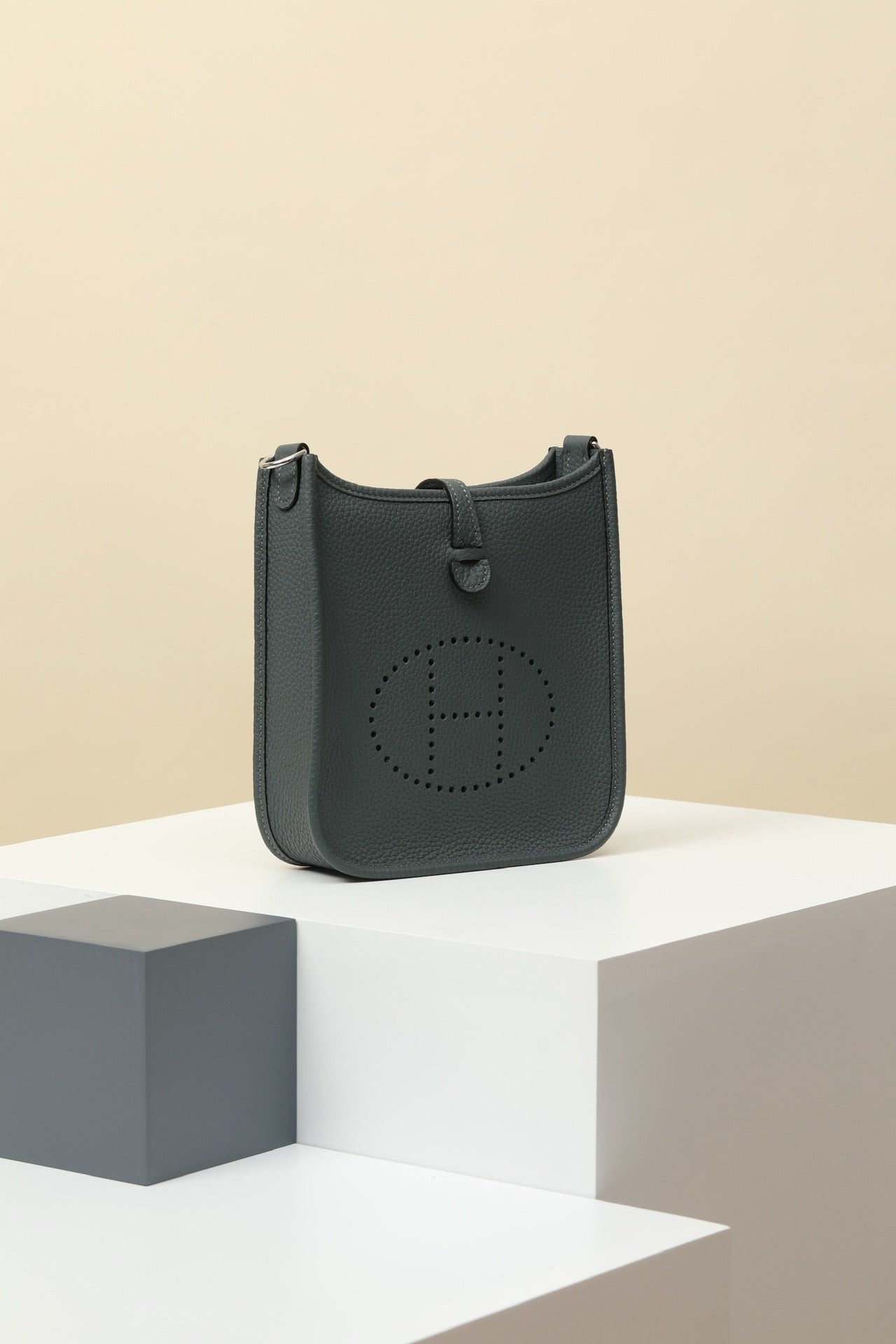 YF16 H0 Smog Grey ,Clemence bull leather crossbody bag  , PHW #4423