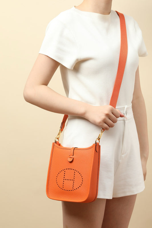 YF16 CK93 Classic Orange Clemence bull leather crossbody bag  ,GHW#4438