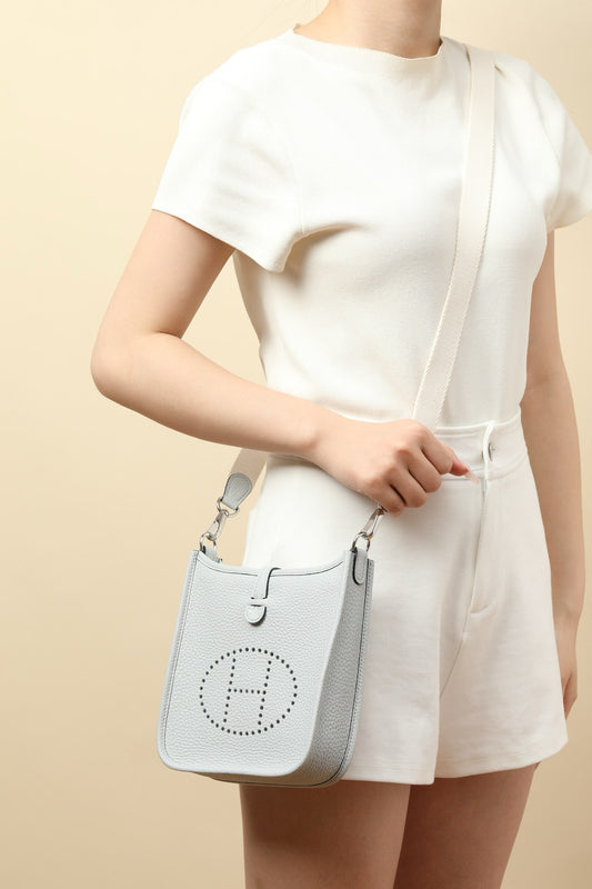 YF16 08 Holy Grail Blue ,Clemence bull leather crossbody bag  , PHW #4417