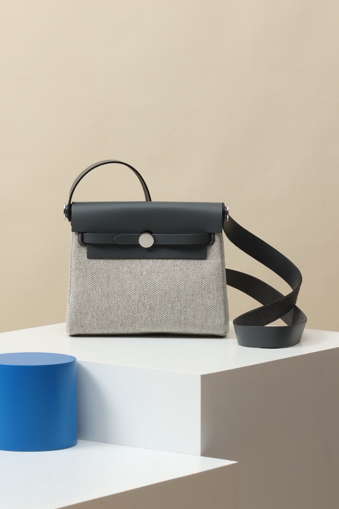 HB20 85 Gris Ardoise Canvas and Hunter Leather Shoulder Bag PHW #4647