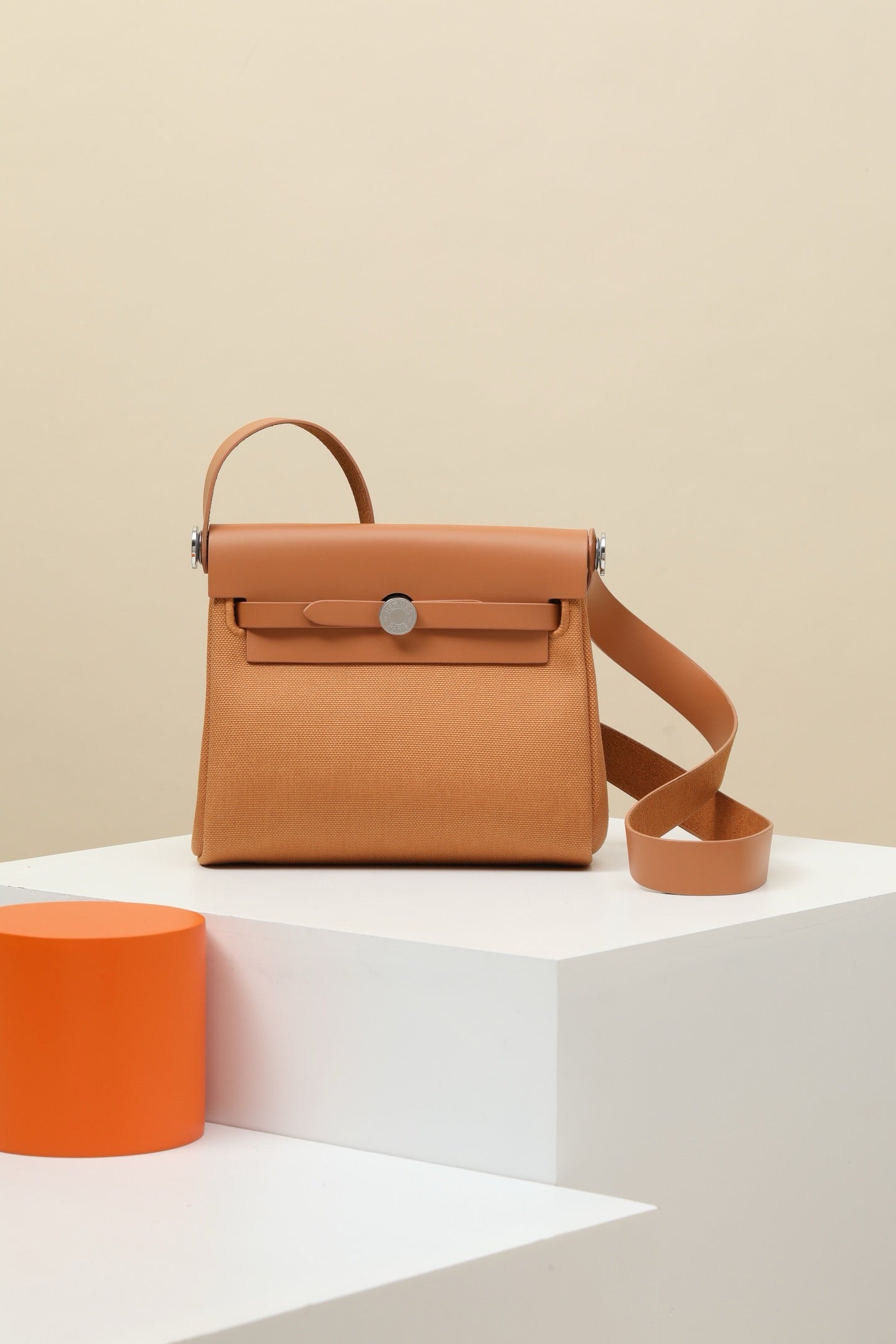 HB20 Naturel Sable H Viking Canvas and Hunter Leather Shoulder Bag PHW #4644