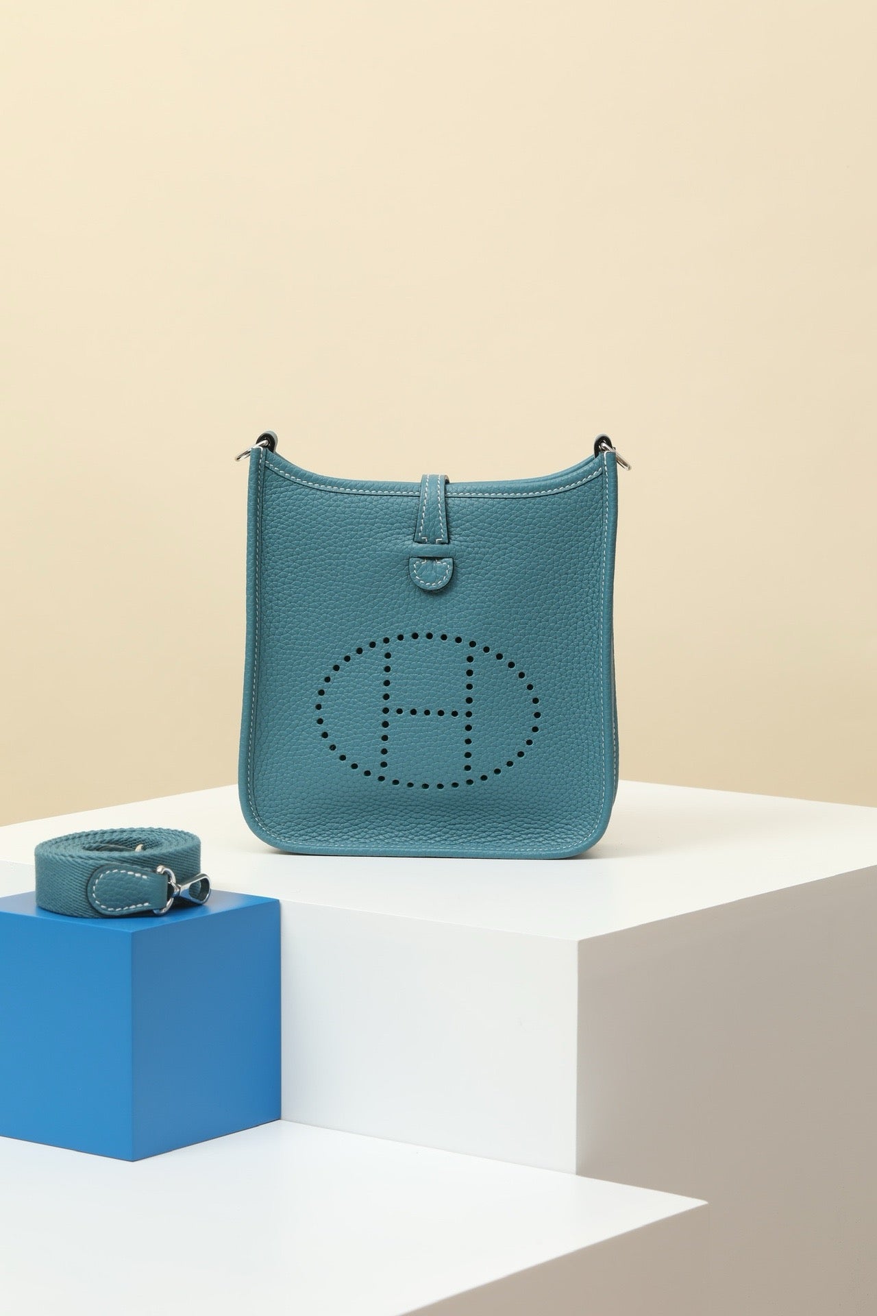 YF16 D2 New Denim Blue Clemence bull leather crossbody bag  , PHW #4429