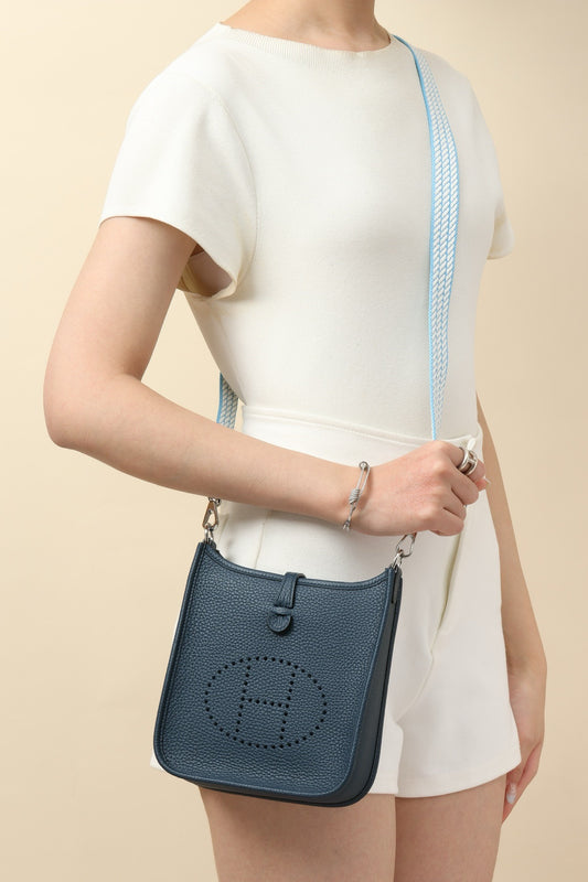 YF16 7P Prussian Blue ,Clemence bull leather crossbody bag  , PHW #4415