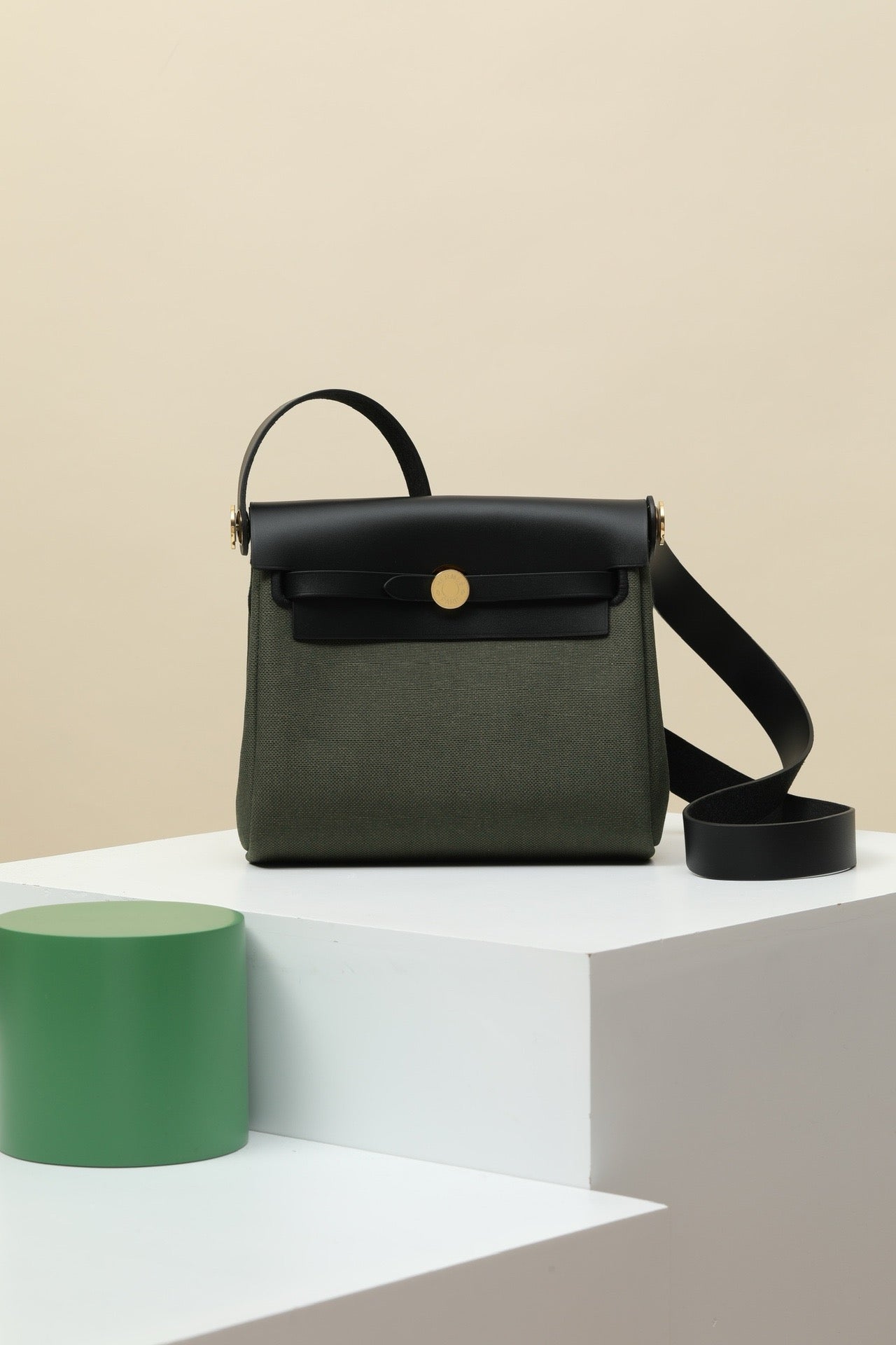 HB20 CK89 Black / Bronze Green  H Viking Canvas and Hunter Leather Shoulder Bag GHW #4634