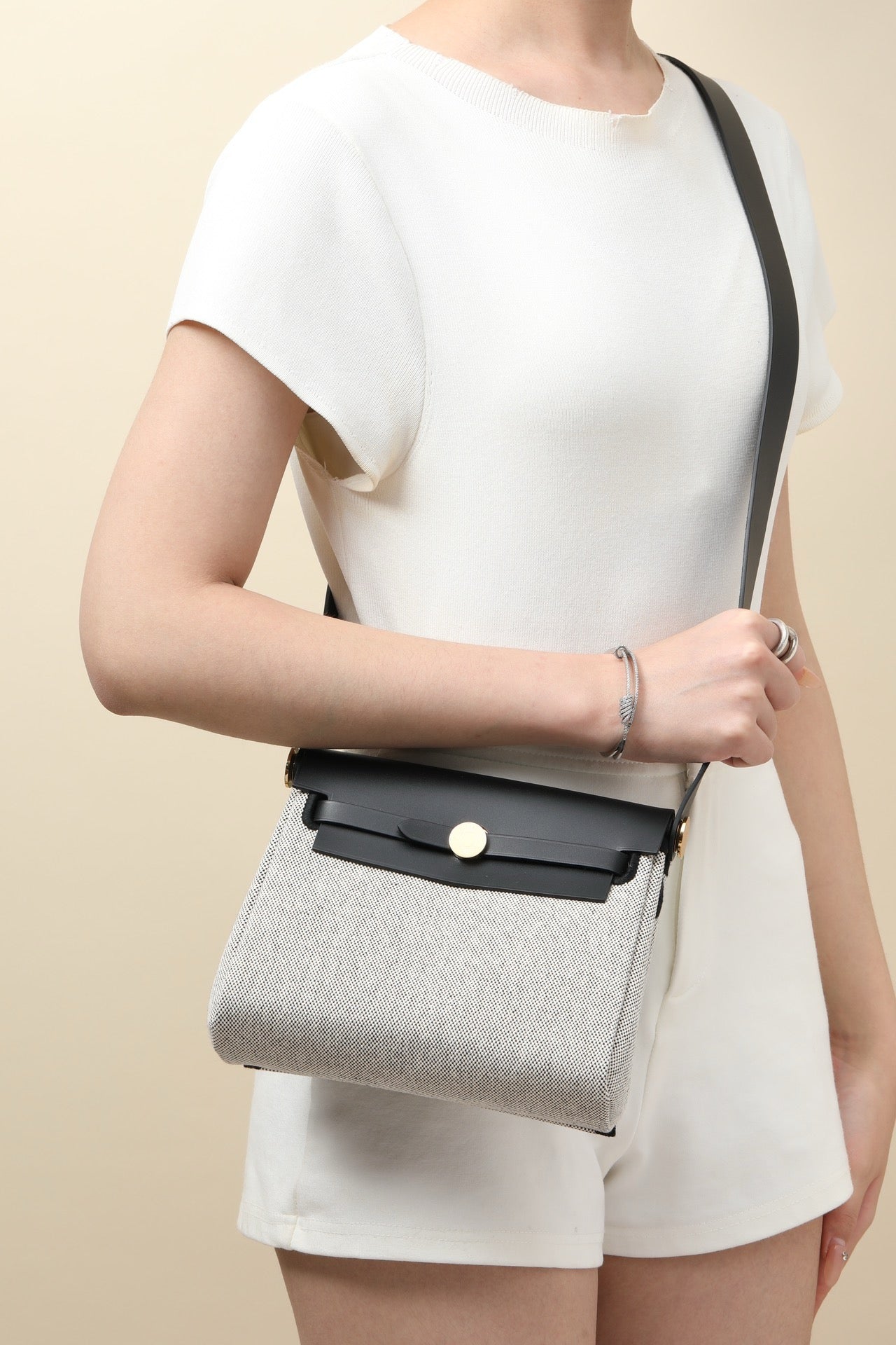 HB20 CK89 Black H Viking Canvas and Hunter Leather Shoulder Bag GHW #4630