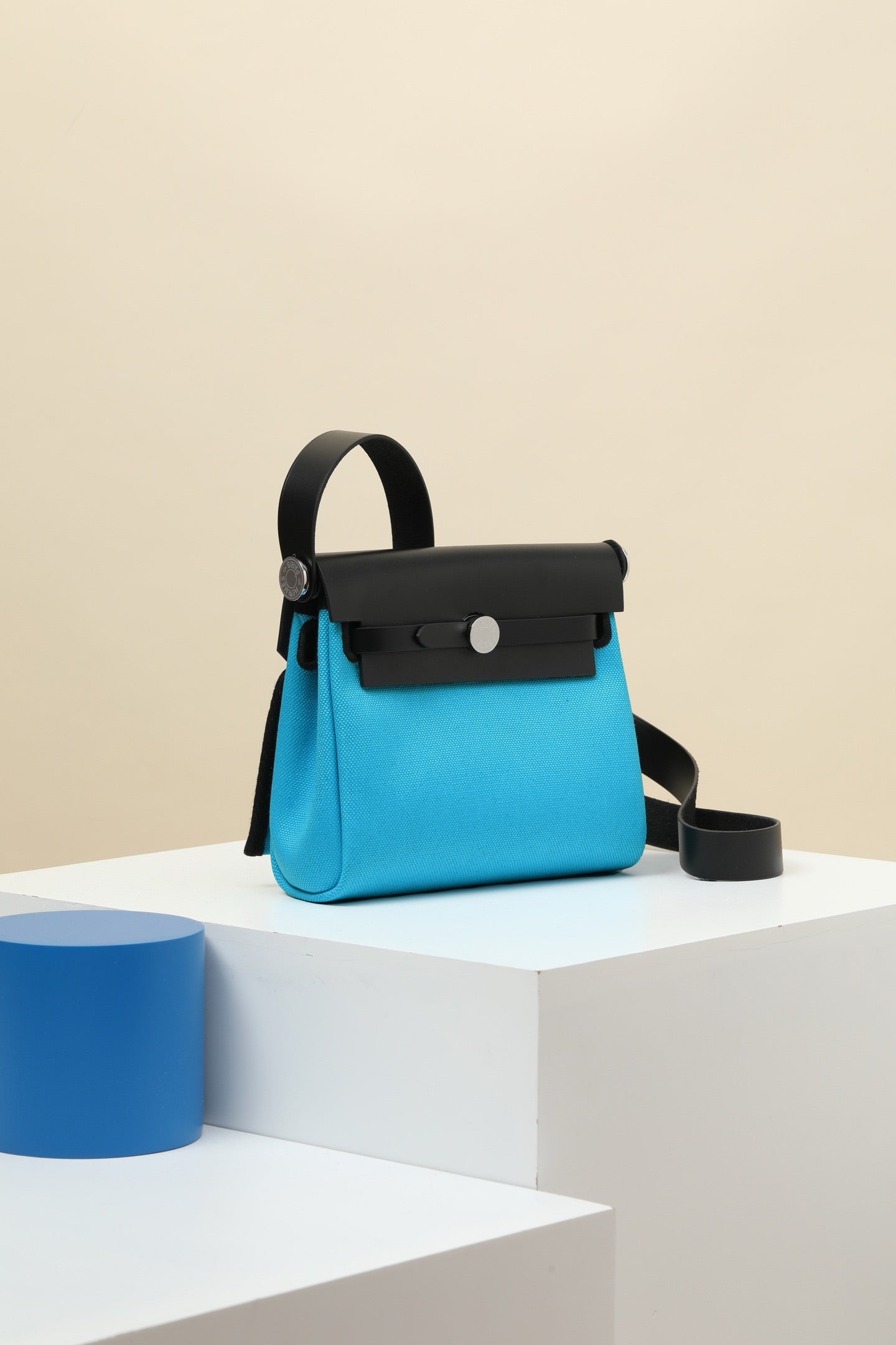 HB20 71 Bleu de France / CK89 Noir  H Viking Canvas and Hunter Leather Shoulder Bag PHW #4643