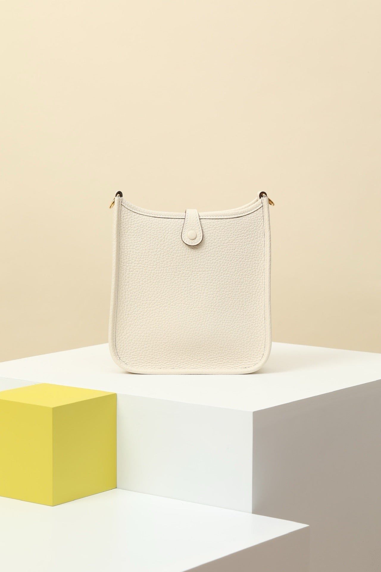 YF16 CC10 Milkshake White Clemence bull leather crossbody bag  ,PHW#4432
