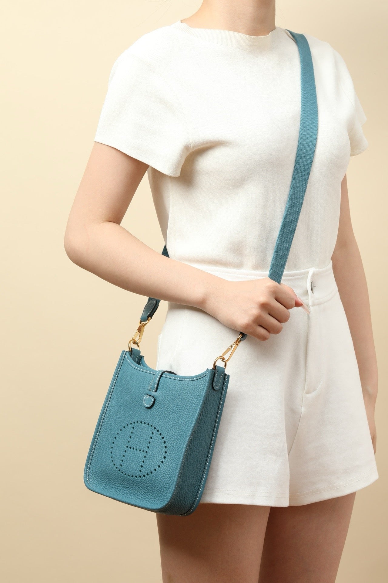 YF16 D2 New Denim Blue Clemence bull leather crossbody bag  ,GHW#4430