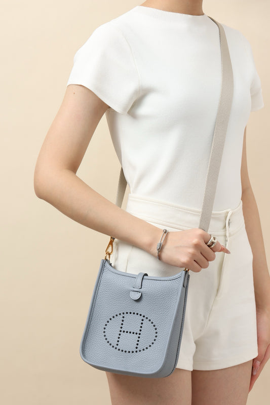 YF16 J7 Aegean Blue, Clemence bull leather crossbody bag  , GHW #4407