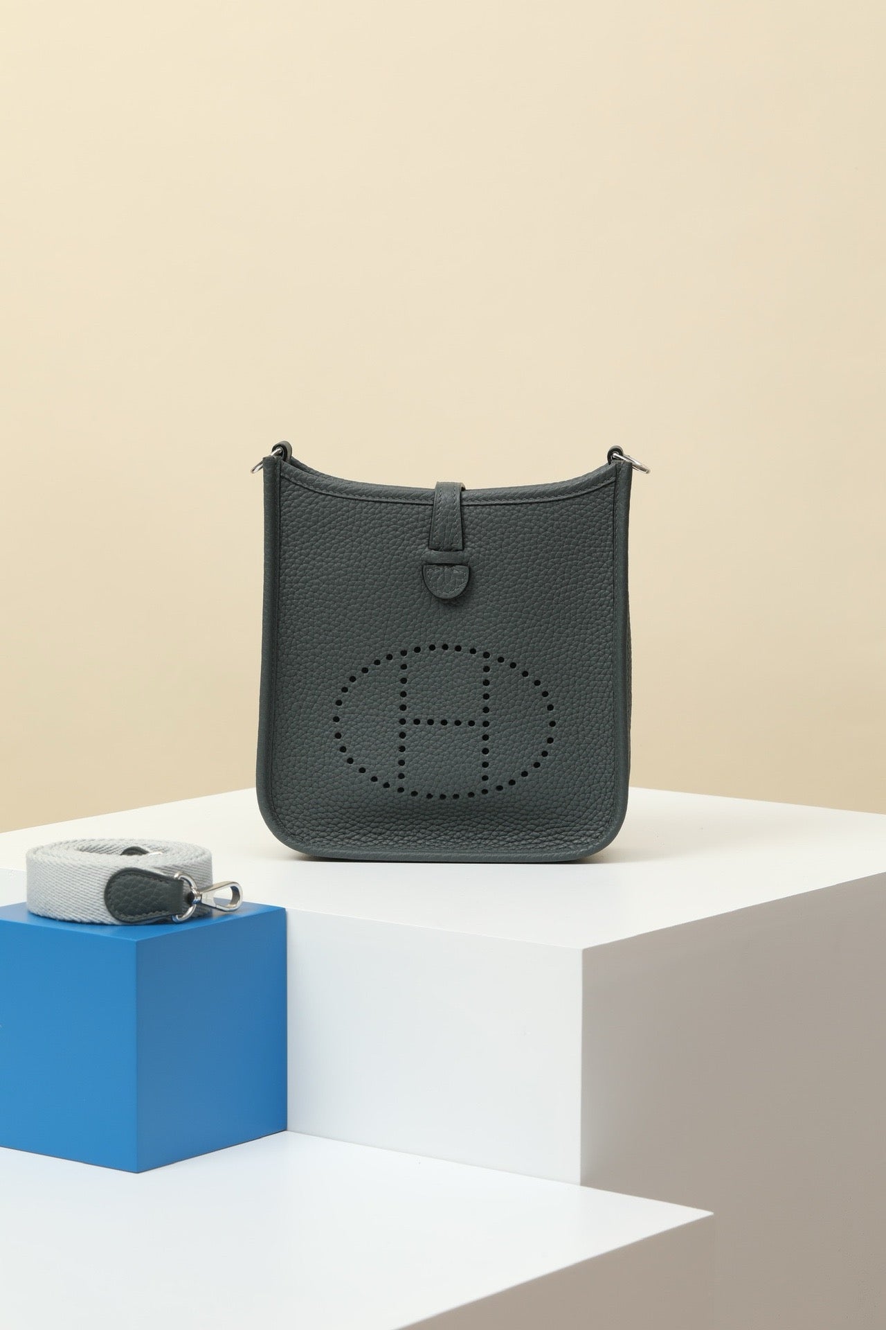 YF16 N7 Storm Blue ,Clemence bull leather crossbody bag  , PHW #4422