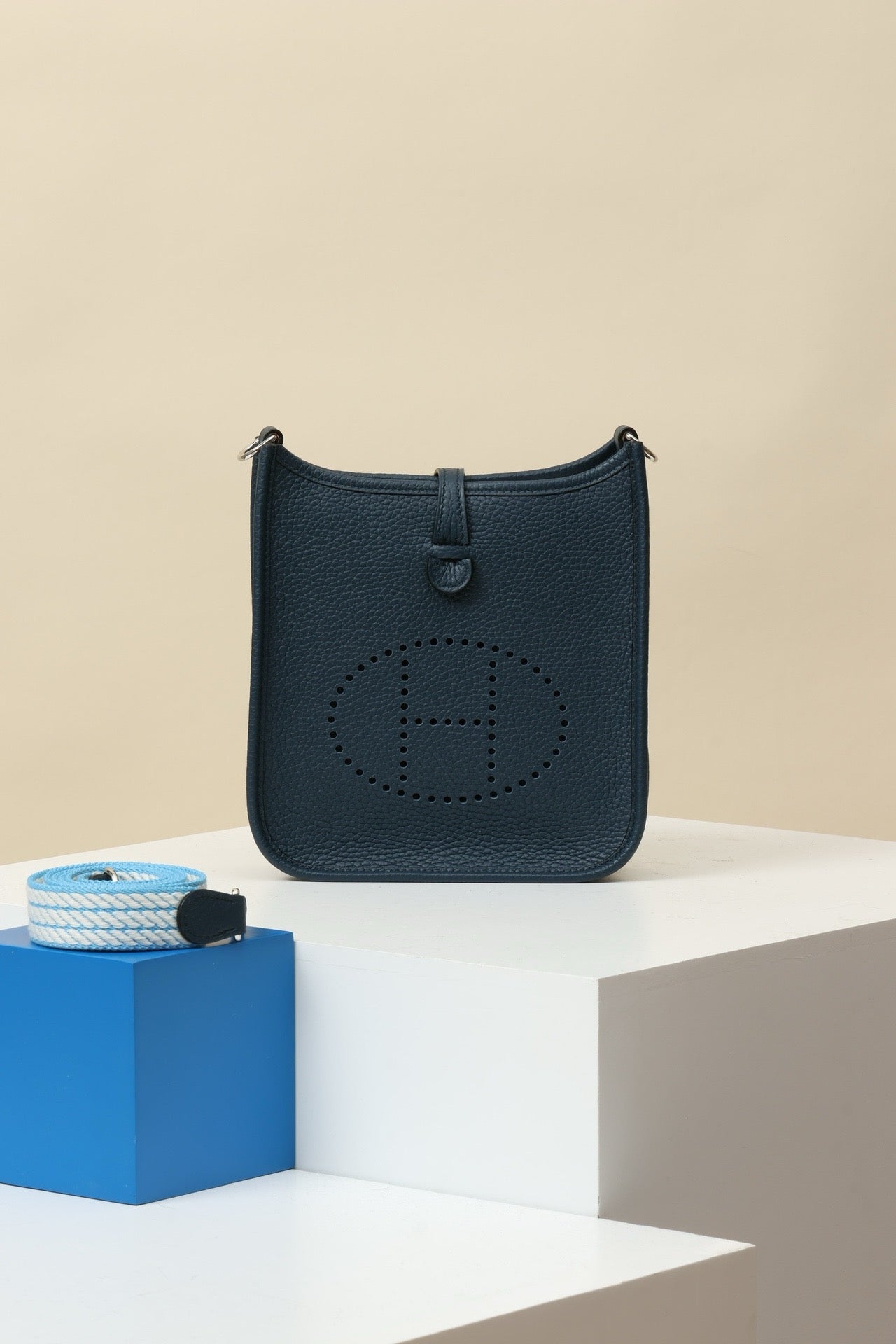 YF16 7P Prussian Blue ,Clemence bull leather crossbody bag  , PHW #4415