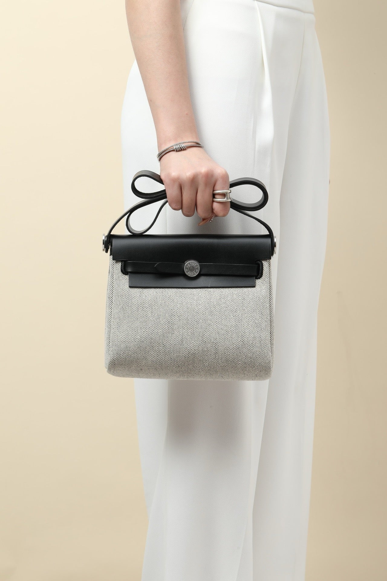 HB20 CK89 Black H Viking Canvas and Hunter Leather Shoulder Bag PHW #4631