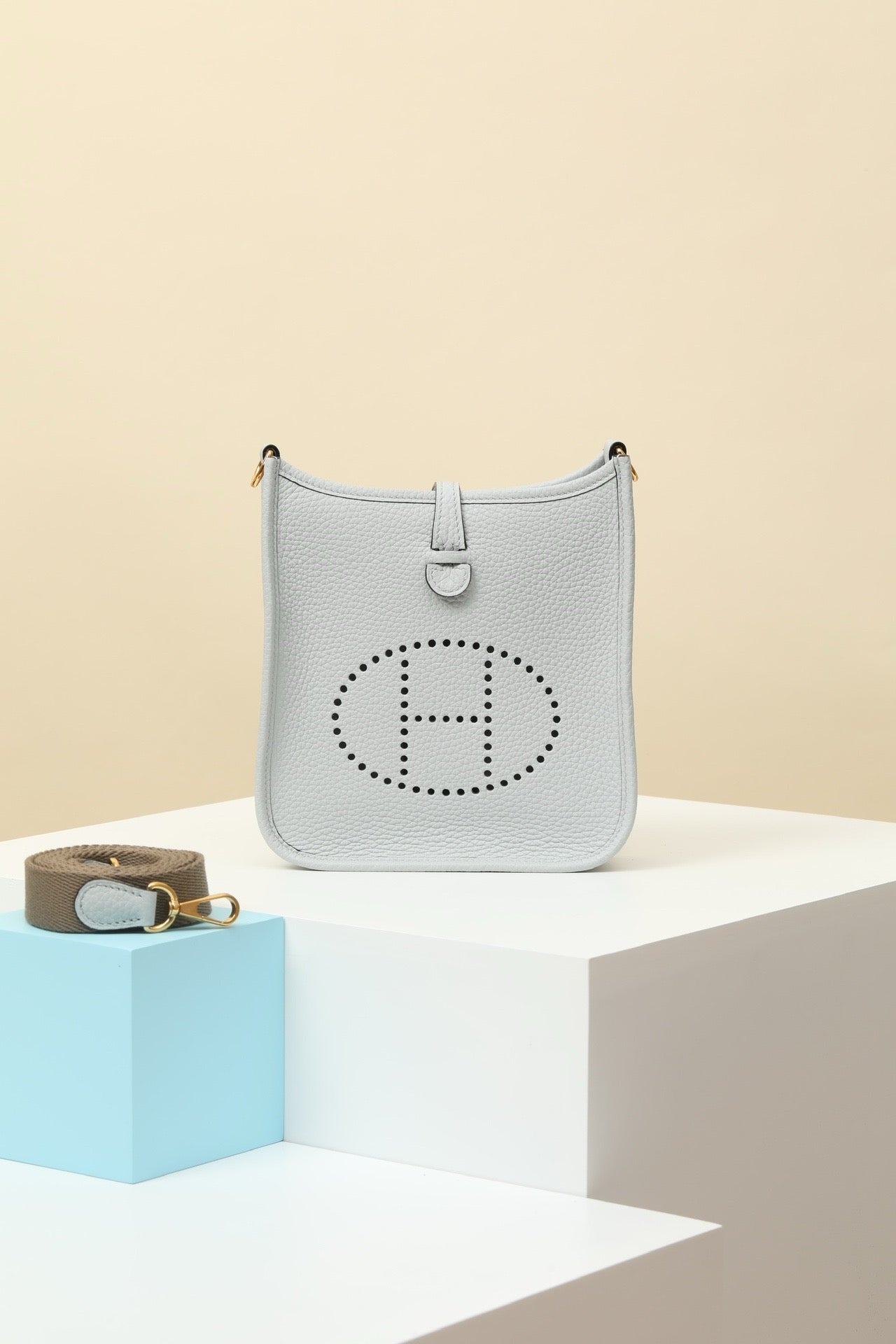 YF16 08 Holy Grail Blue ,Clemence bull leather crossbody bag  , GHW #4420