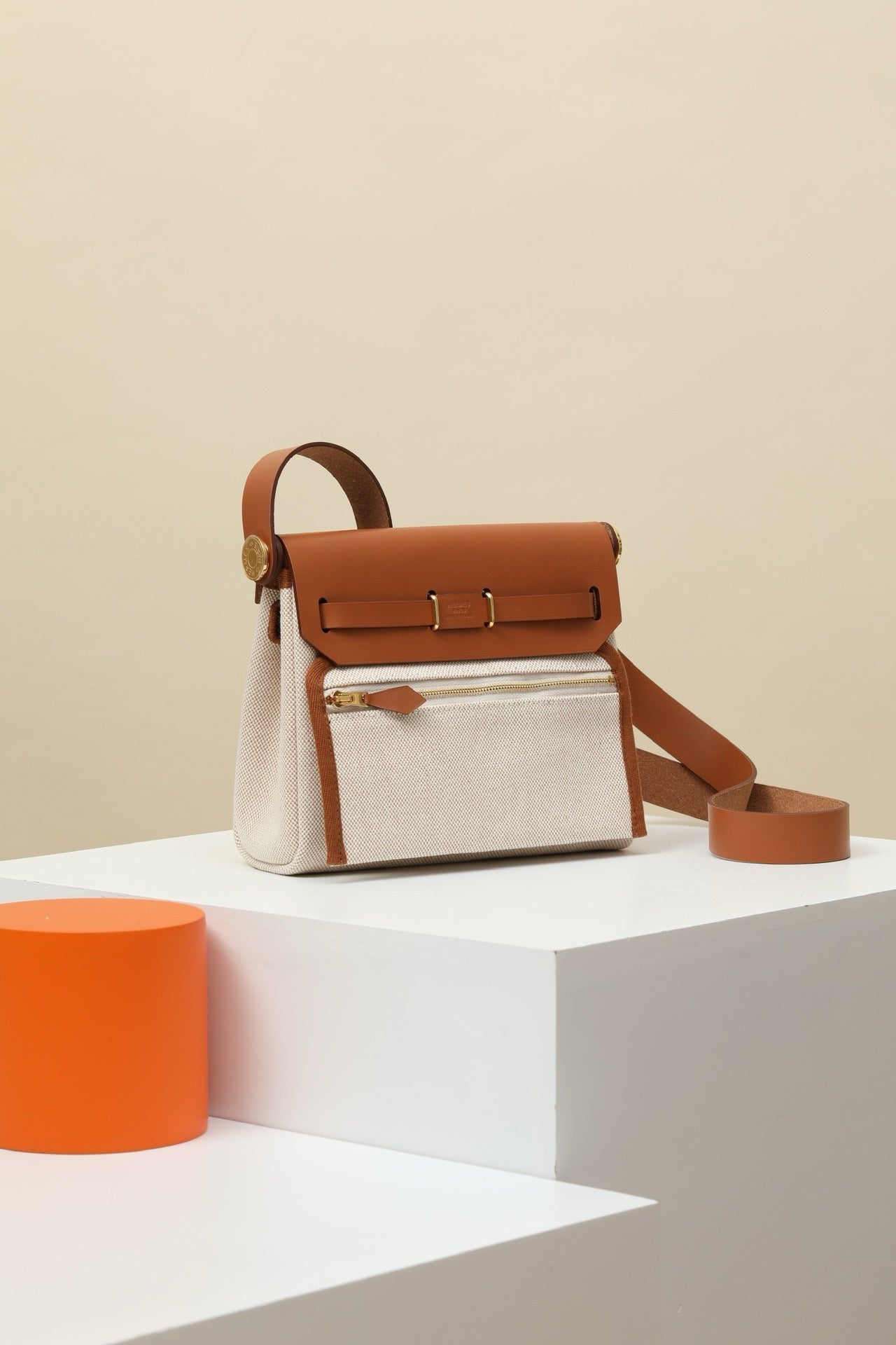 HB20 CK37 Gold H Viking Canvas and Hunter Leather Shoulder Bag GHW #4637