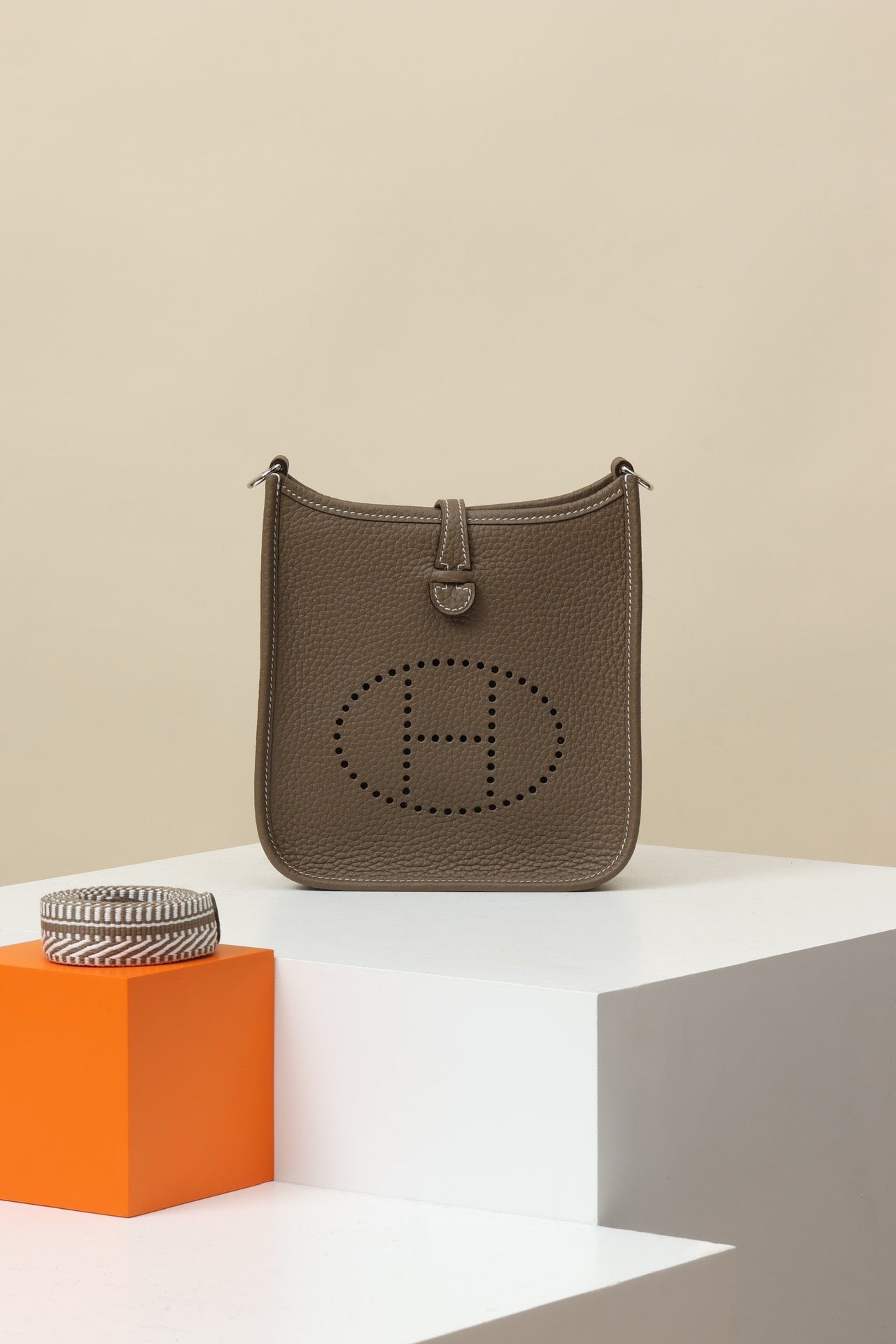 YF16 CK18 Elephant Grey , Clemence bull leather crossbody bag  , PHW #4400