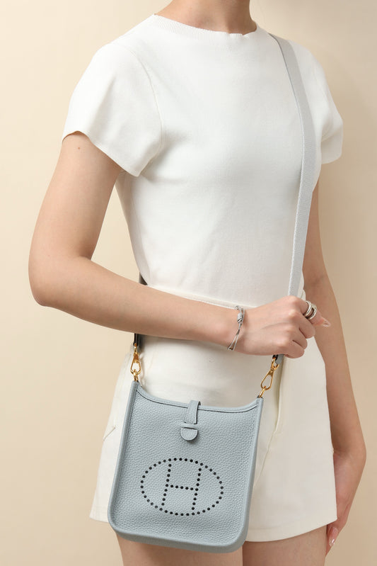 YF16 8U Glacier Blue , Clemence bull leather crossbody bag  , PHW #4396