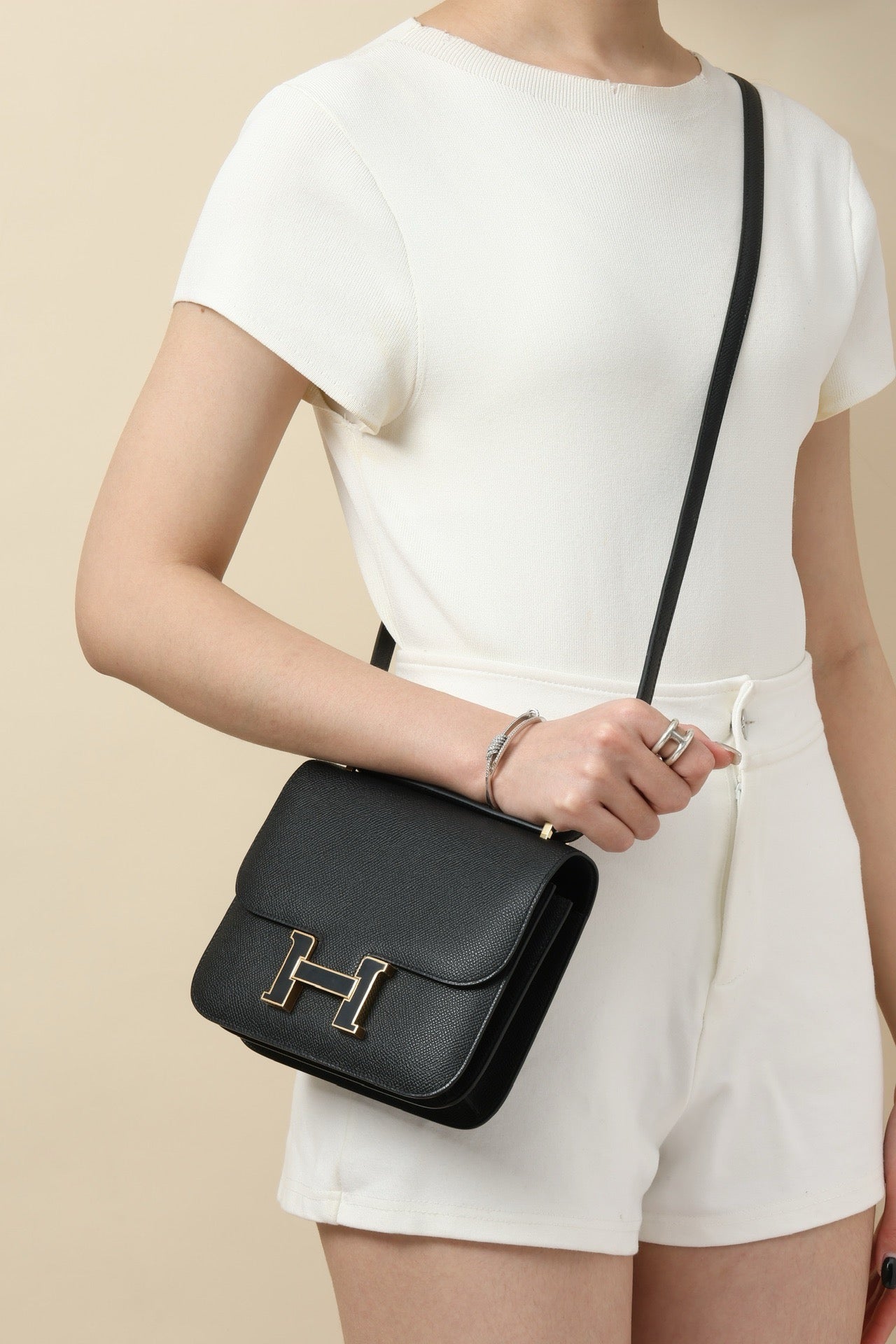 CJ19 19 cm ,  CK89 Black  Epsom leather Enamel Buckle #4337